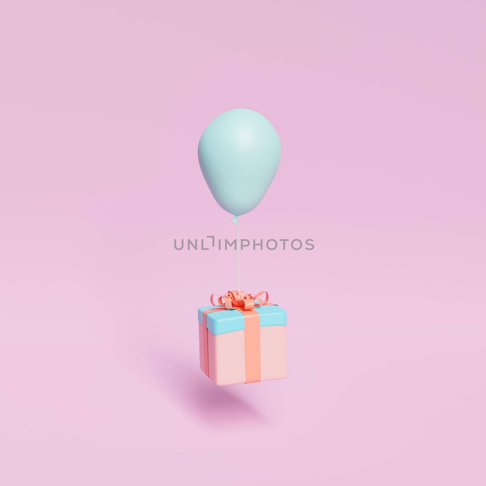 gift floating with a balloon tied. 3d rendering