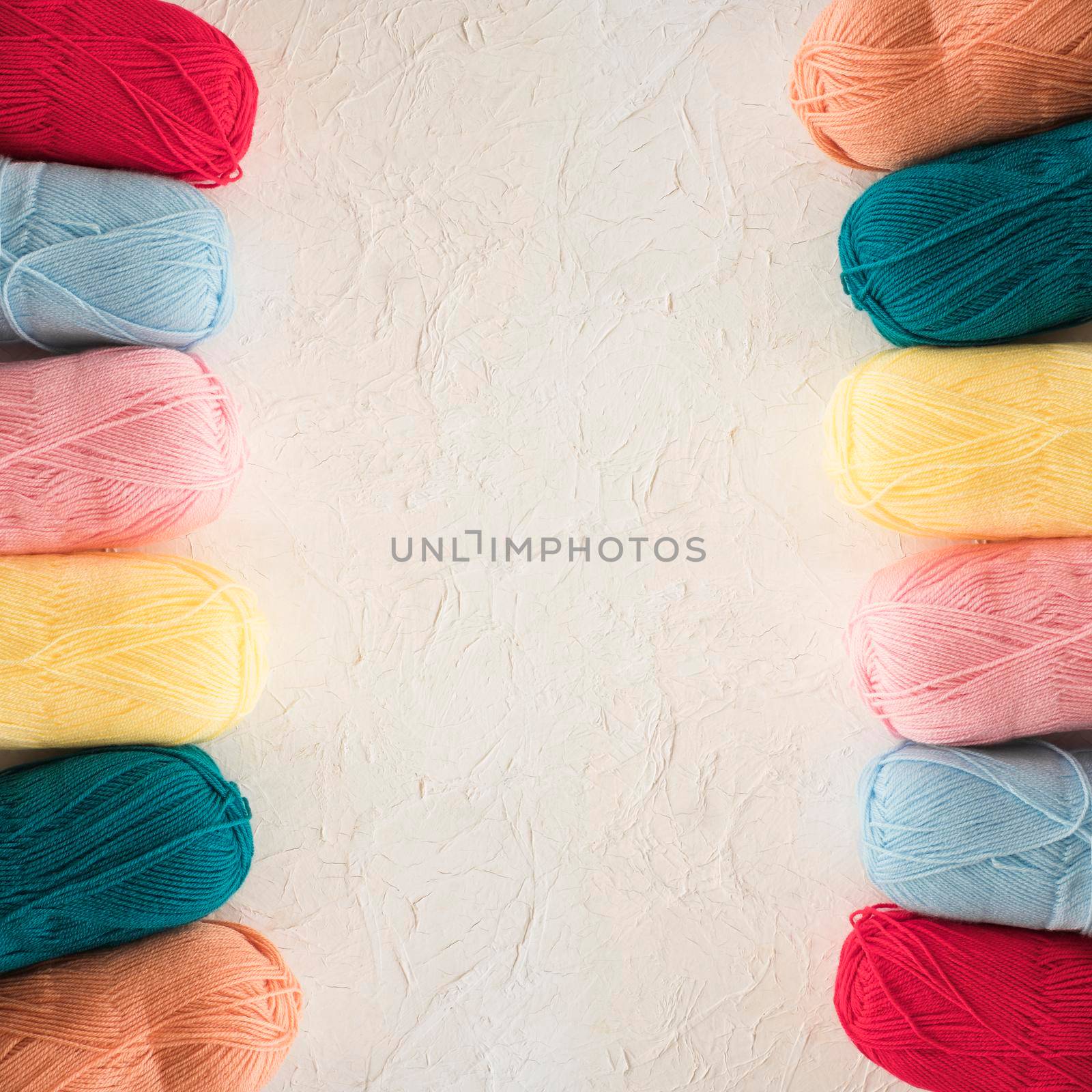 two rows colorful yarn. Beautiful photo