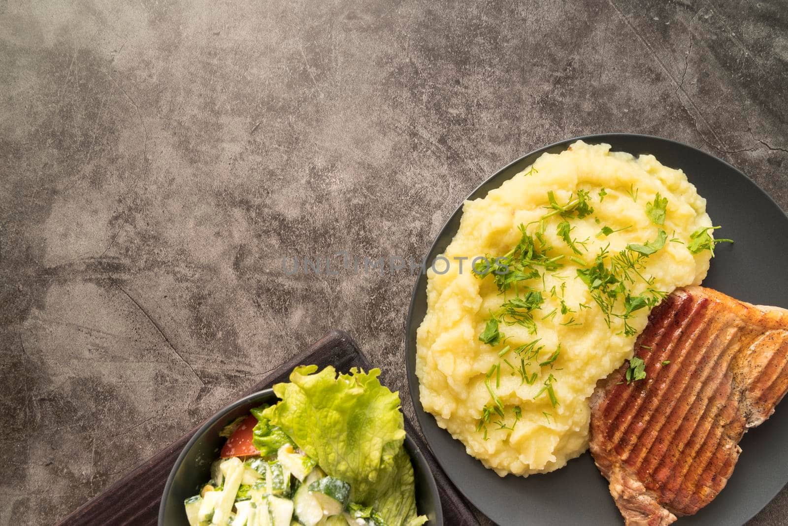 mashed potato dish with copy space. Beautiful photo