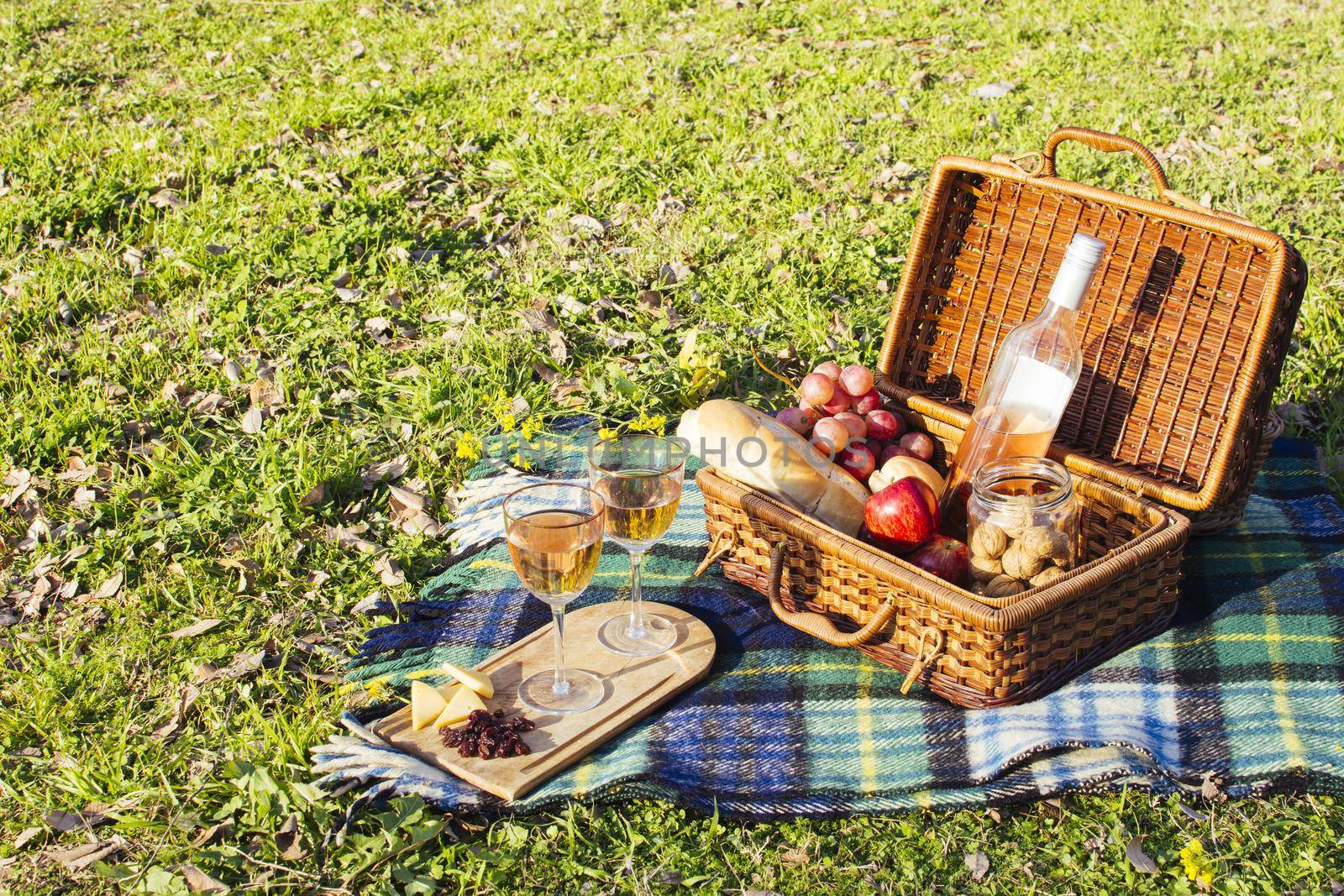 high angle basket full goodies picnic day. Resolution and high quality beautiful photo