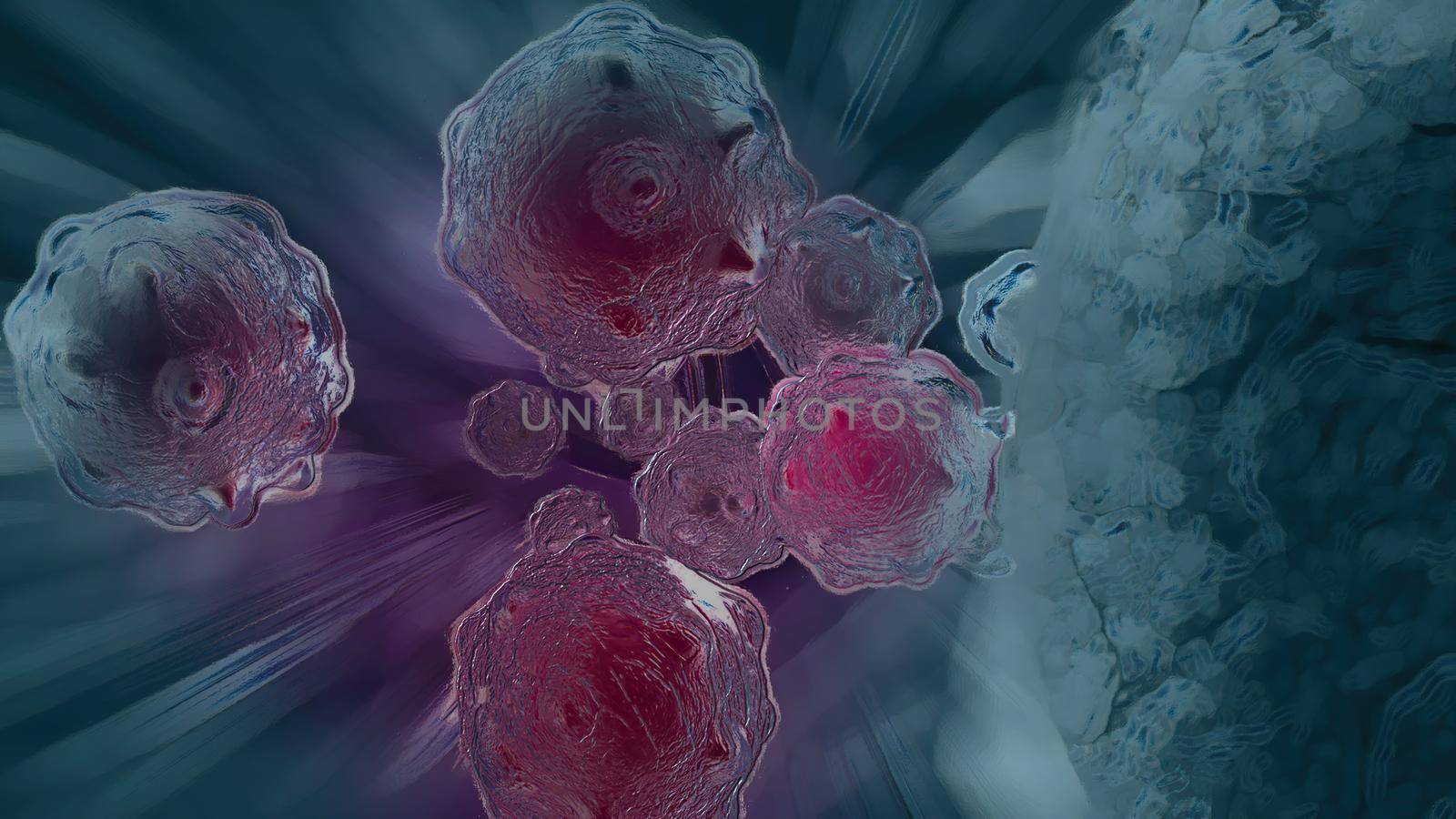 3d illustration - Damaged And Disintegrating Cancer Cell in frozen condition