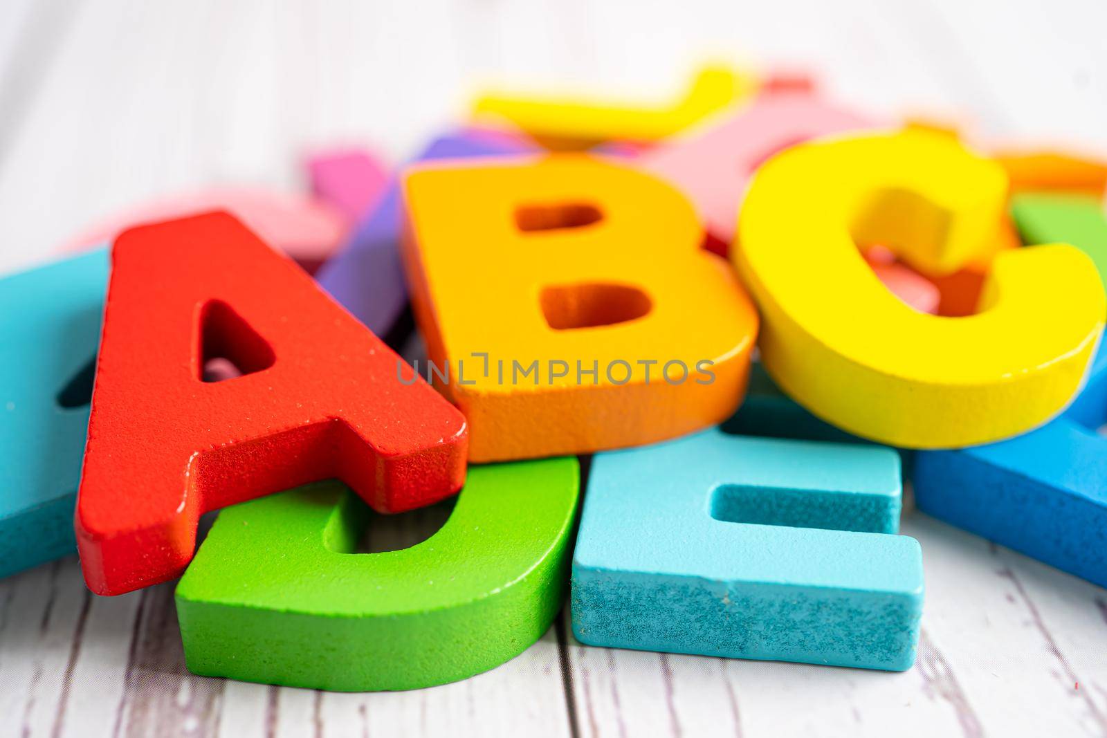 English alphabet colorful wooden for education school learning.