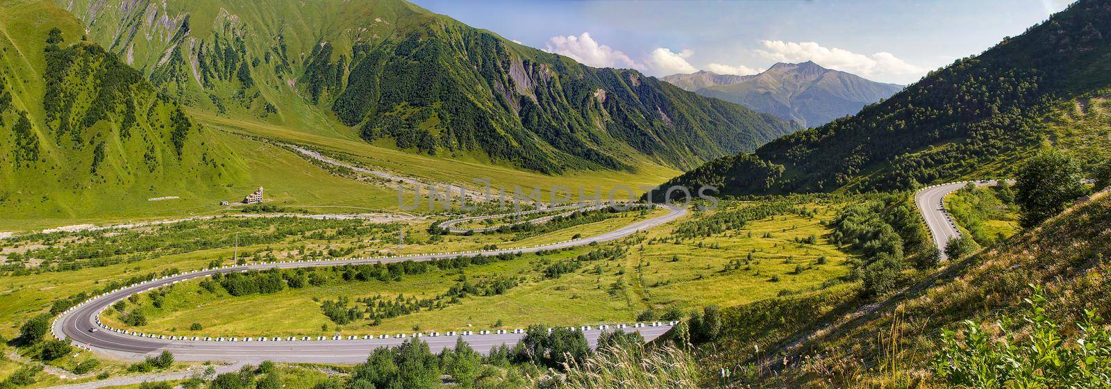 Panorama from a winding road on the border of North Ossetia with South Ossetia.