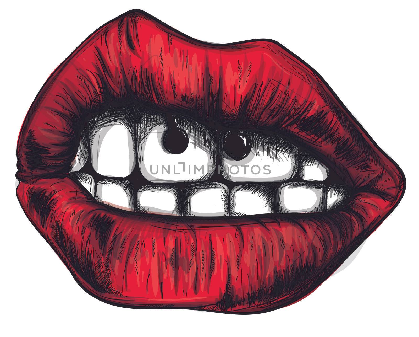 illustration Sexy Lips With Piercing . woman mouth by dean
