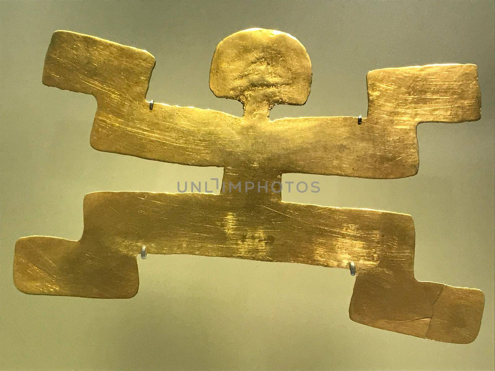 Gold 3d rendering of crusader man at Museu do Ouro in Bogota, Colombia.