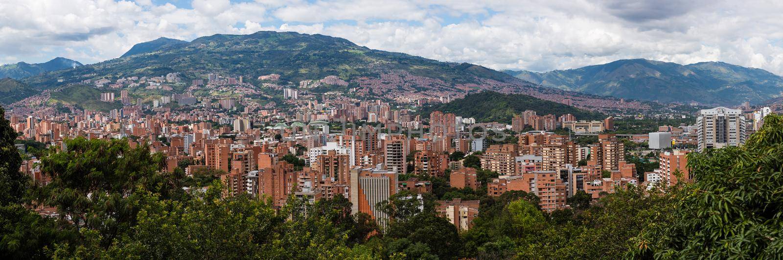 Rolling hills and village of Bogota Colombia. Panoramic view
