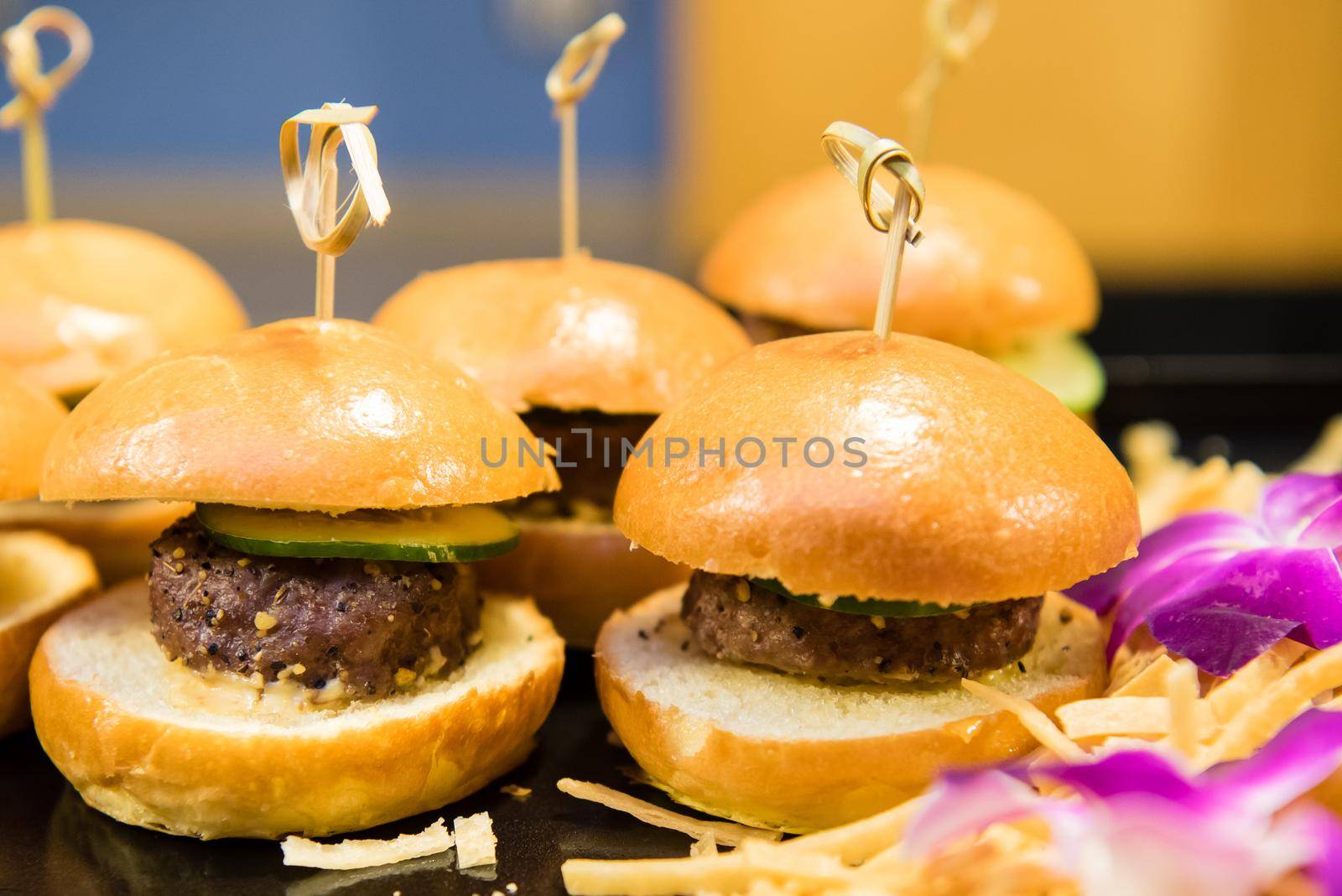 Mini burger sliders close up by jyurinko