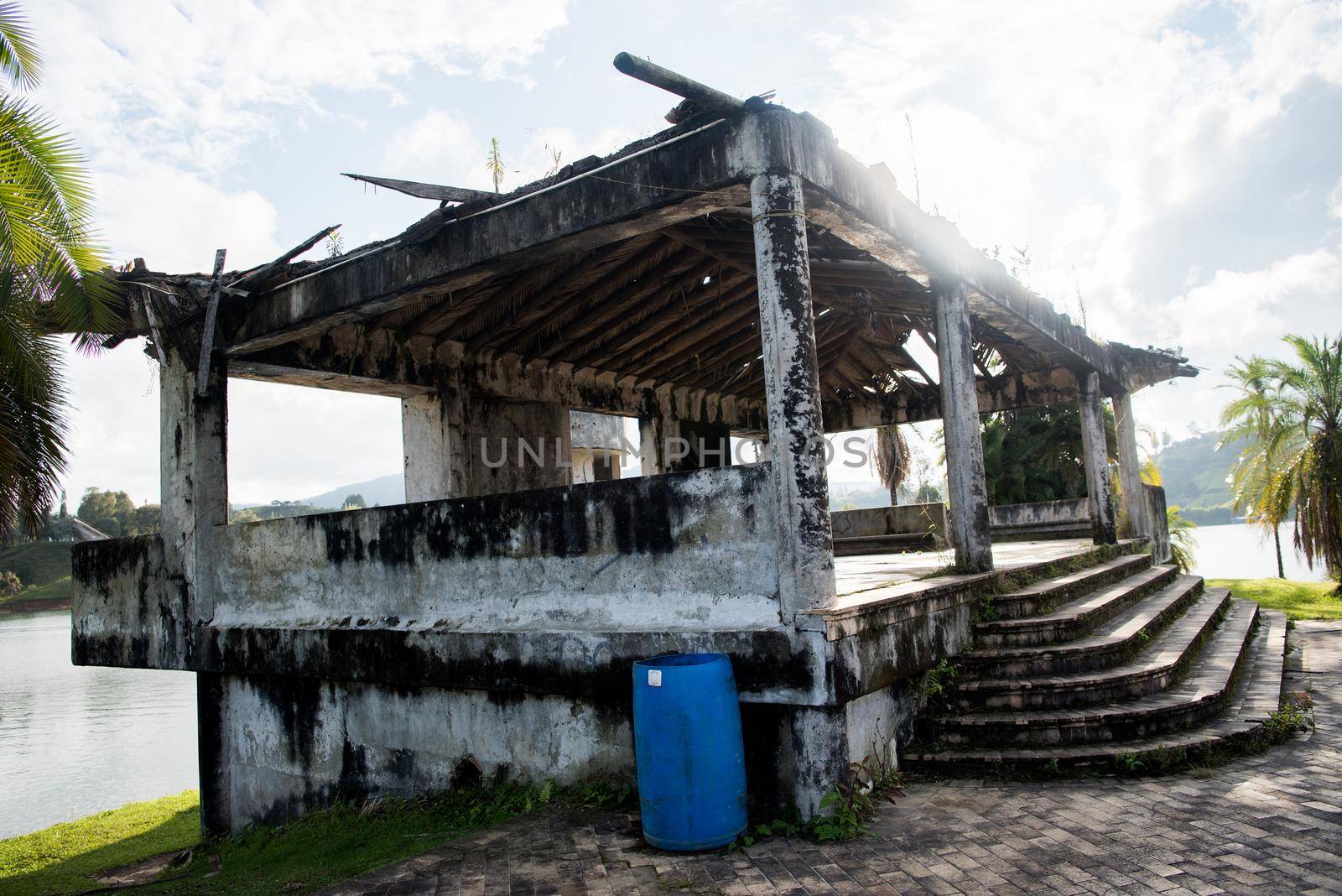 Pablo Escobar's old estate La Manuela in ruin. Close up of architecture by jyurinko