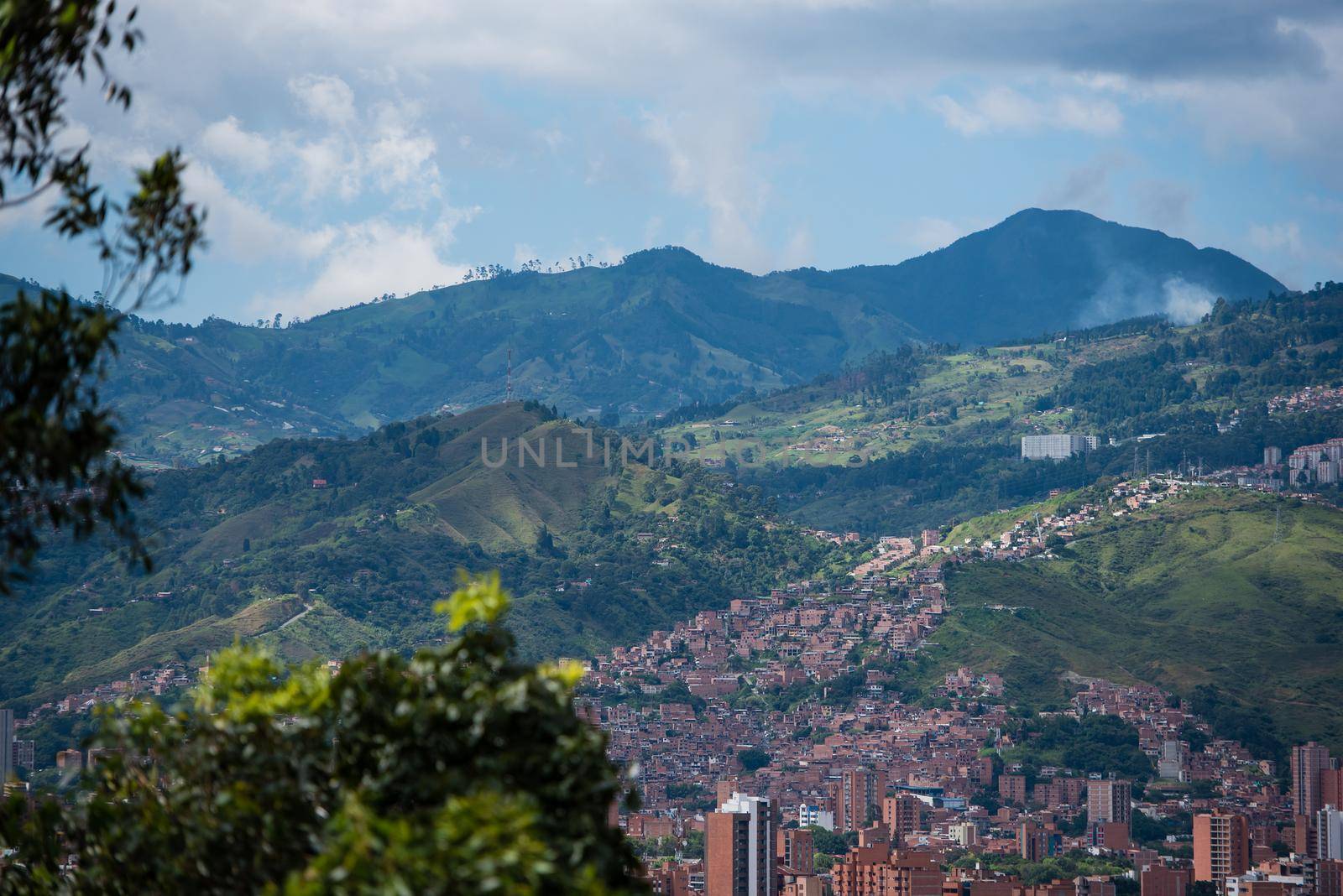 Layers of pretty green and blue mountains in Bogota Colombia rural suburbs by jyurinko