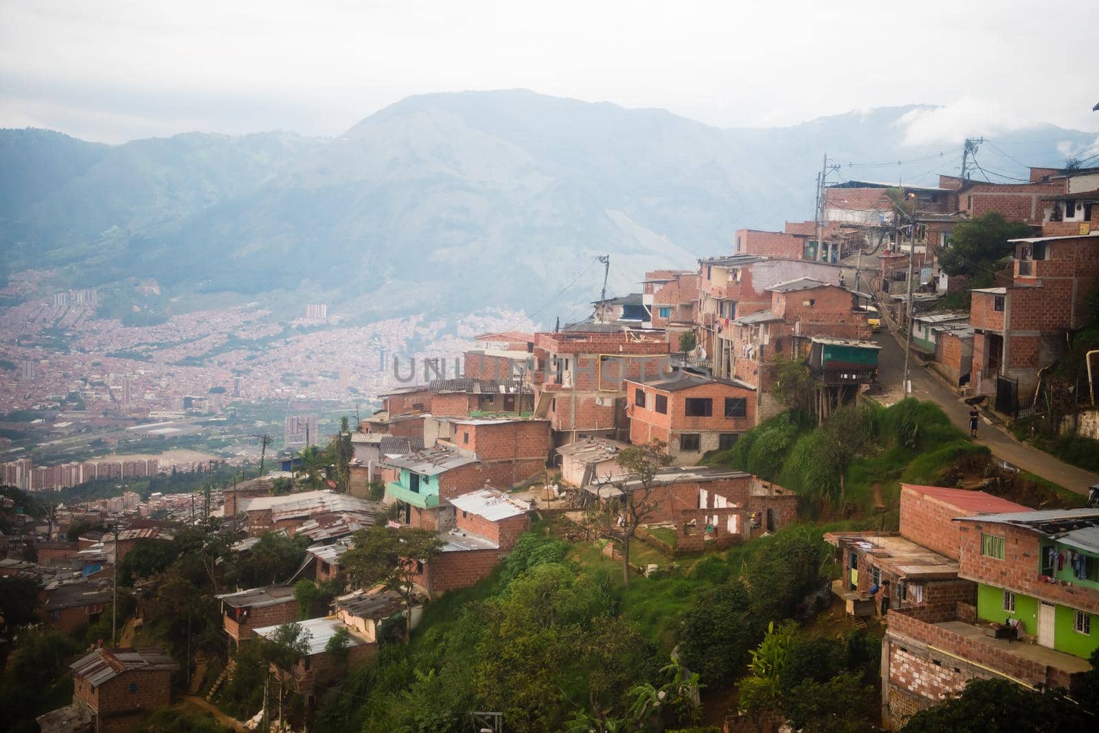 View of houses on hillside in Medellin, Colombia.