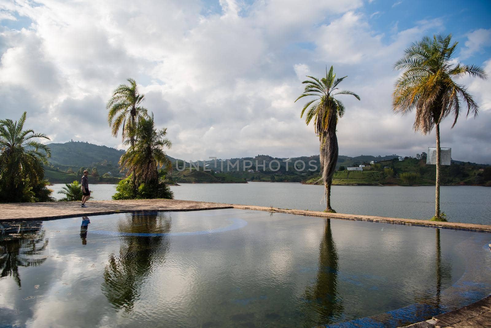 Palm trees with reflection in water. by jyurinko