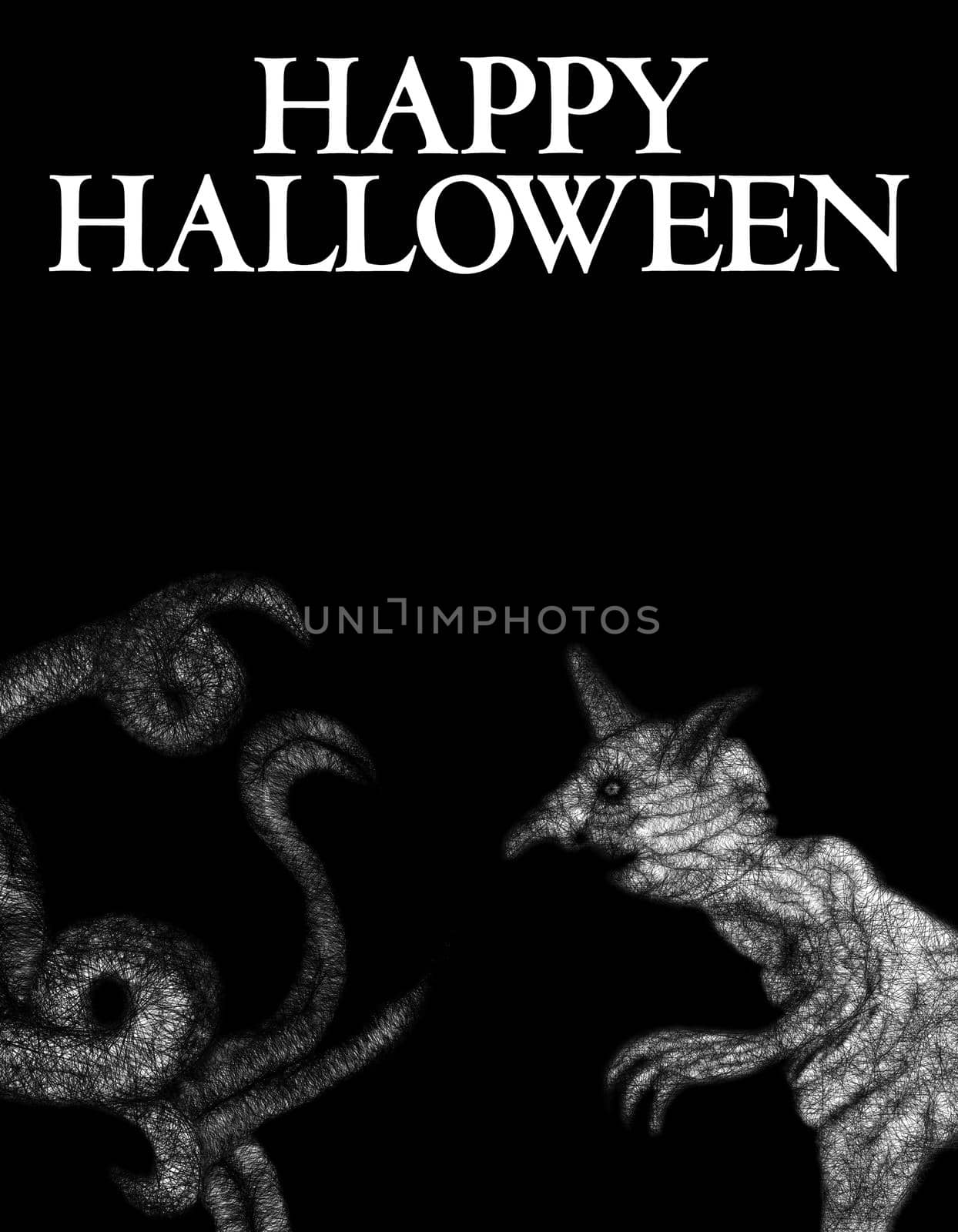 Halloween card or poster, postcard, holiday card, digital painting, concept for suspense and horror.