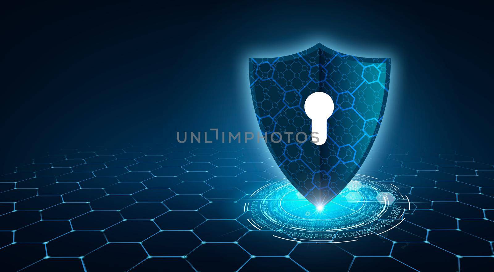 shield with key inside on blue background The concept of cybersecurity the Internet by sarayut_thaneerat