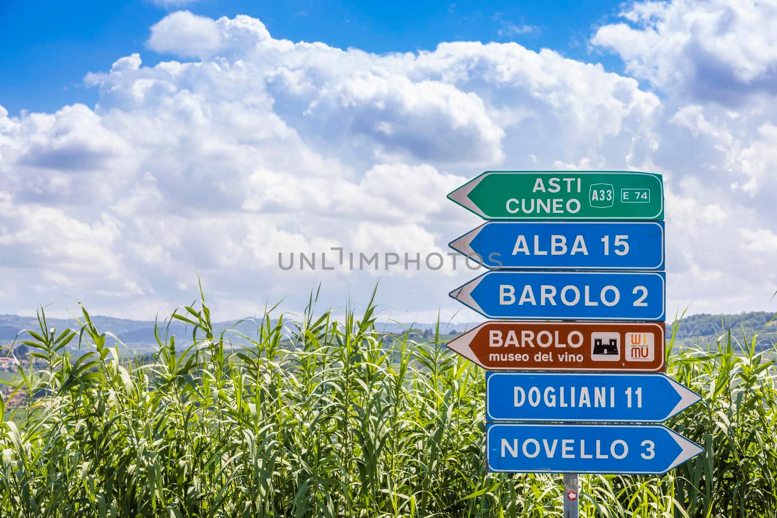Barolo village road sign, Unesco site - Italy