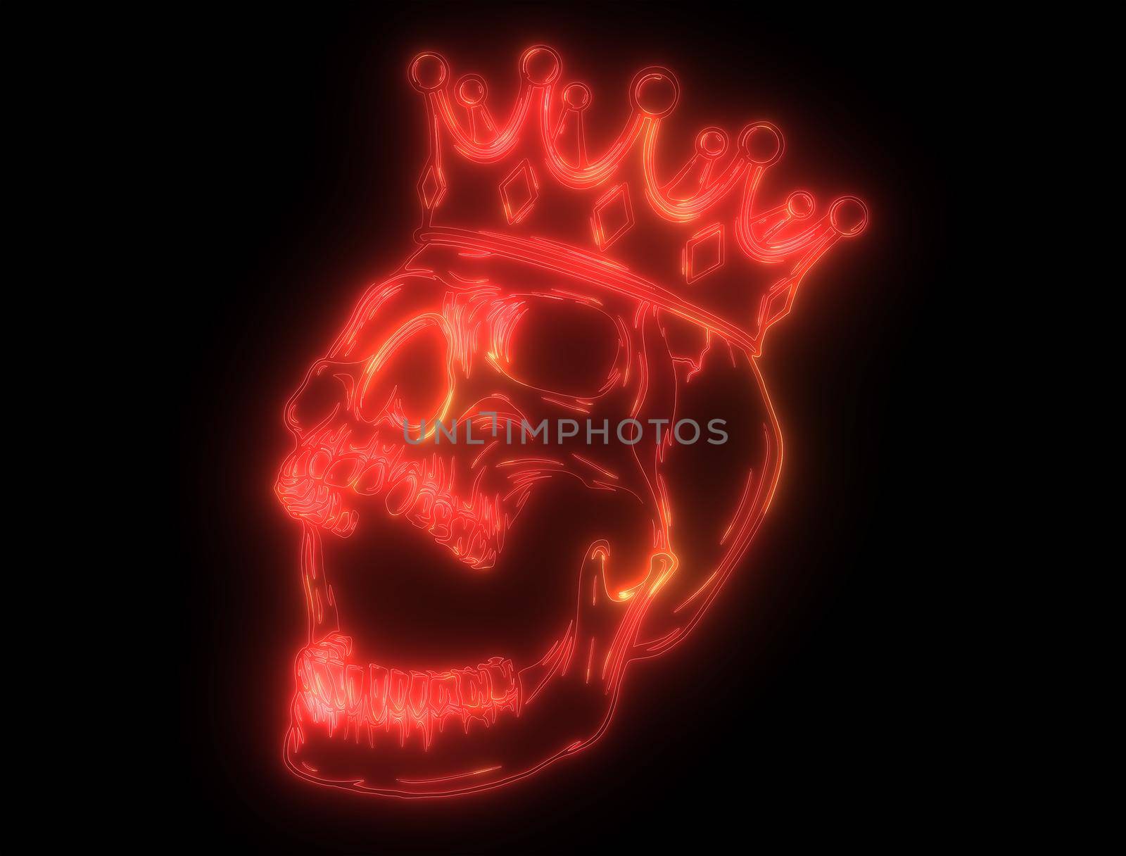 king skull. red Neon light on black background. by dean