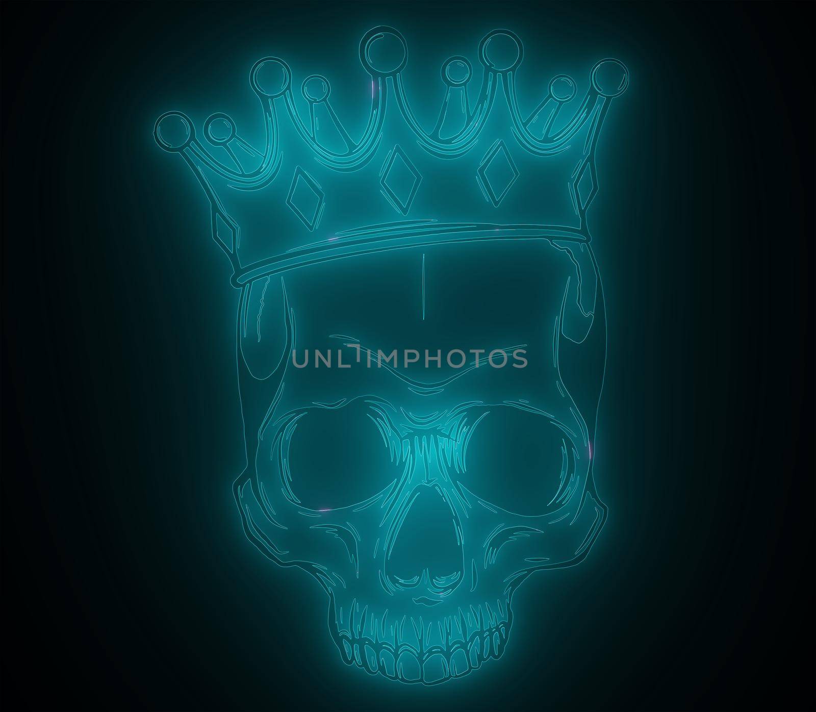 king skull. Neon light on black background. by dean