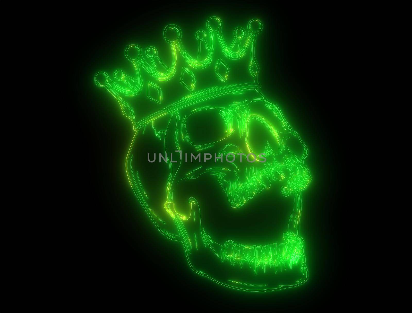 green light neon king skull wearing crown by dean