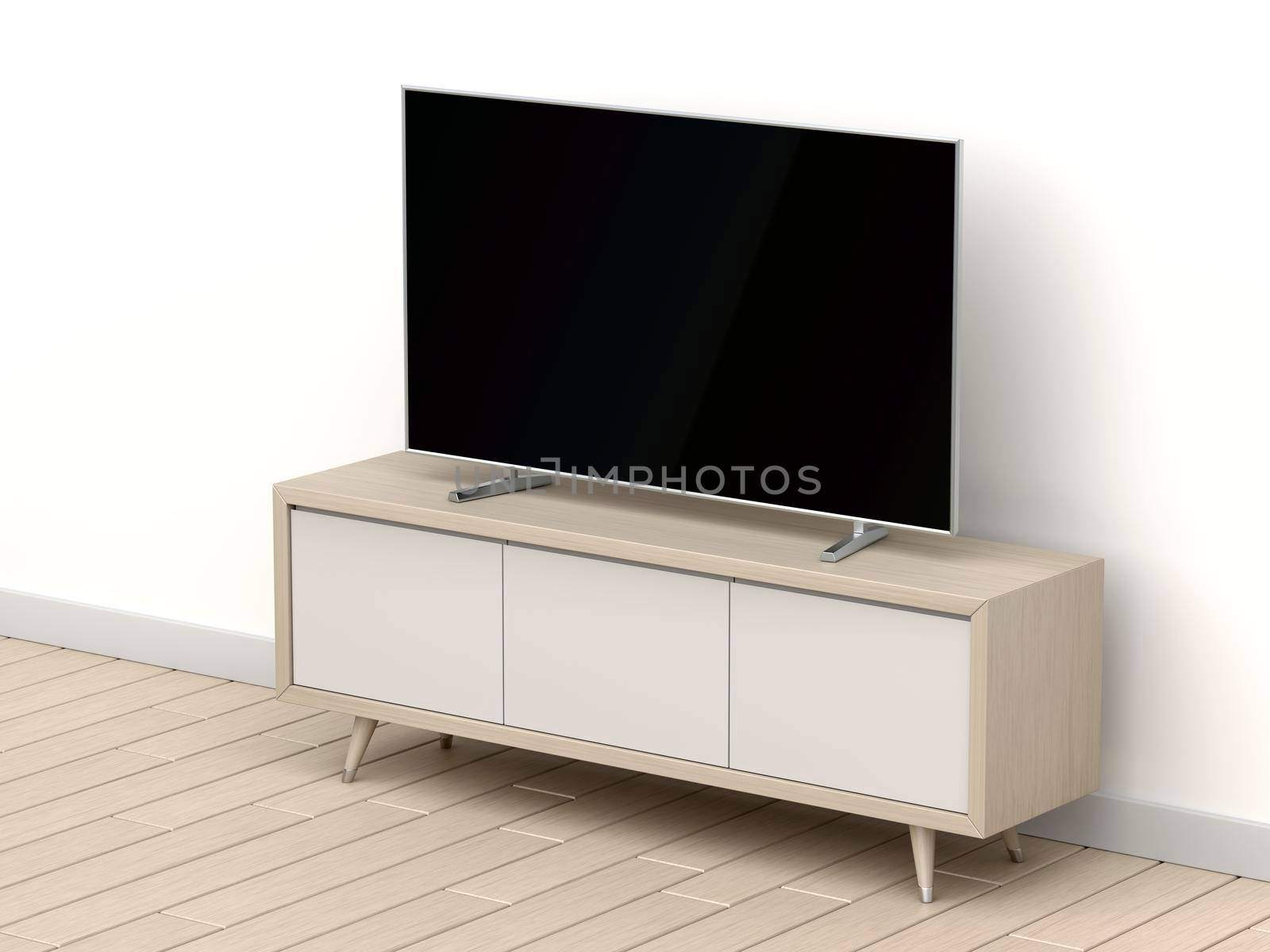 Flat screen tv on modern tv stand in the living room 