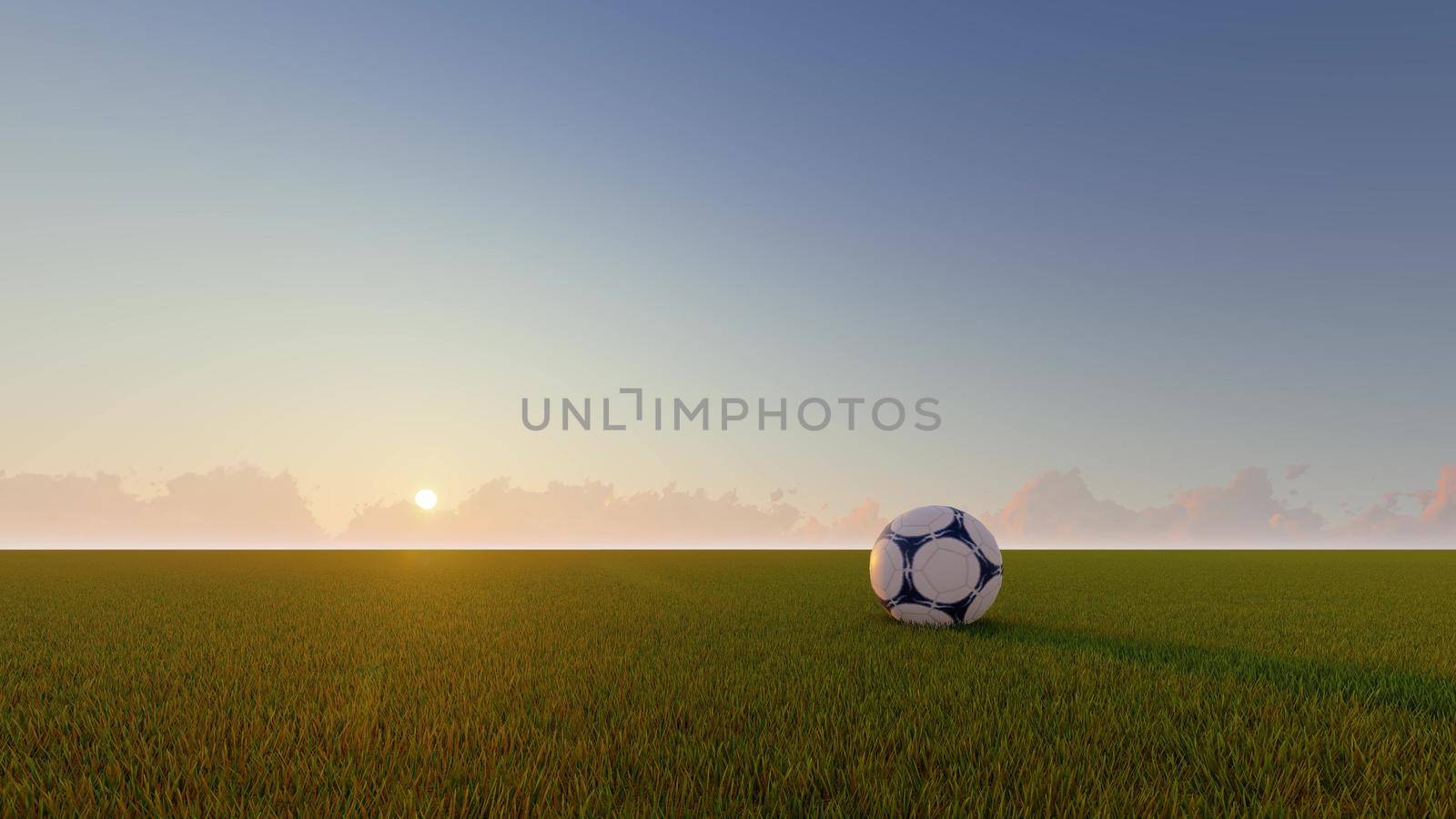 Soccer ball sunset sunrise sport concept. 3d render
