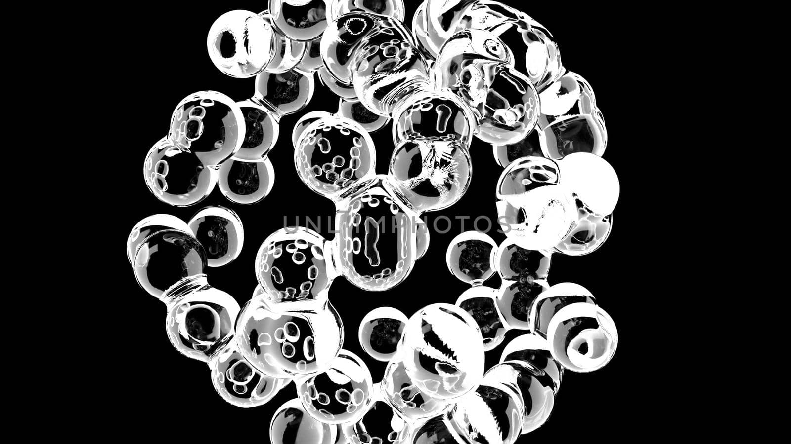 Metaballs Liquid bubbles on black background particles of Fresh water 3d render by Zozulinskyi