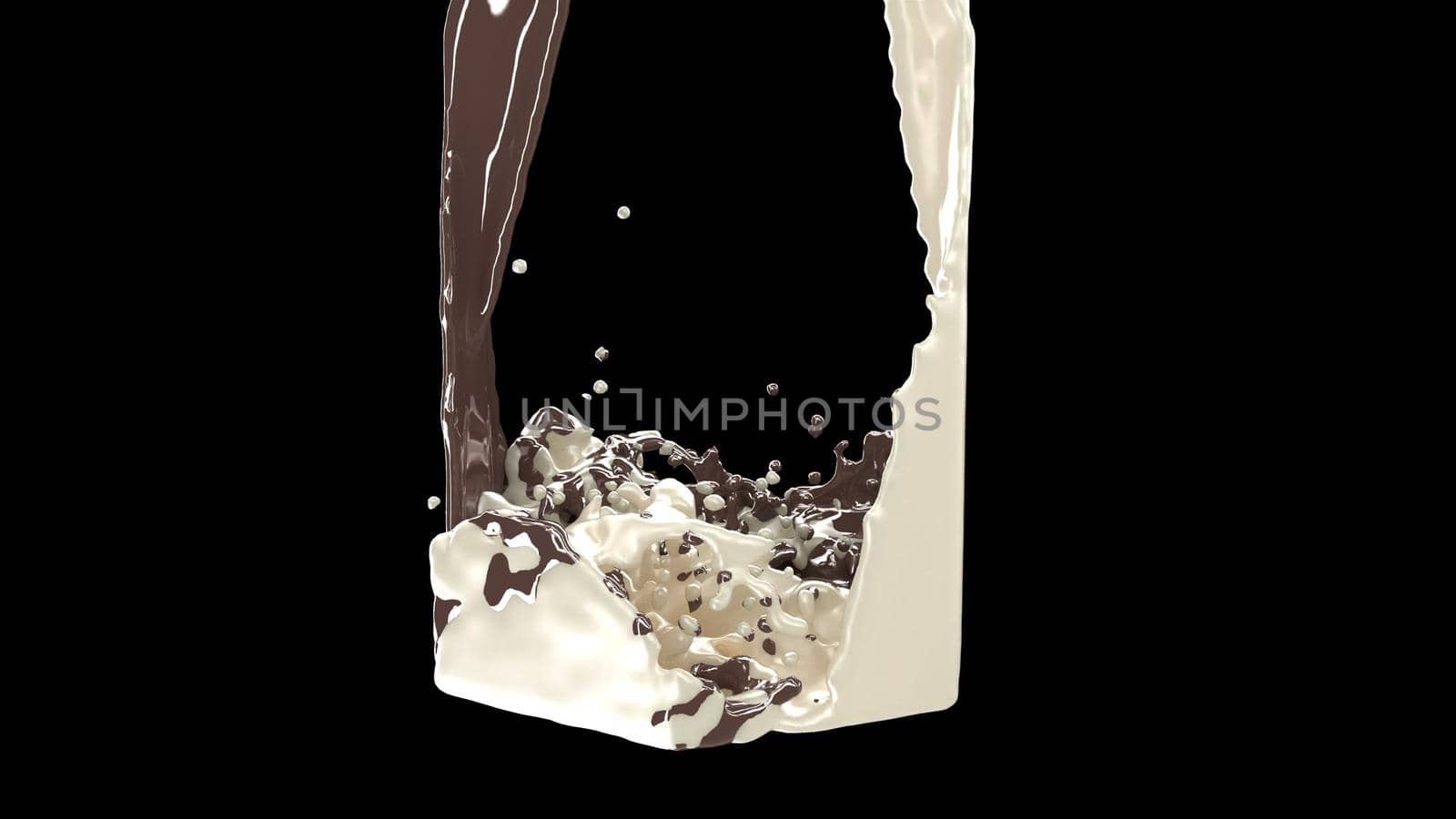 Dark chocolate white milk poured and mixed Sweet food 3d render