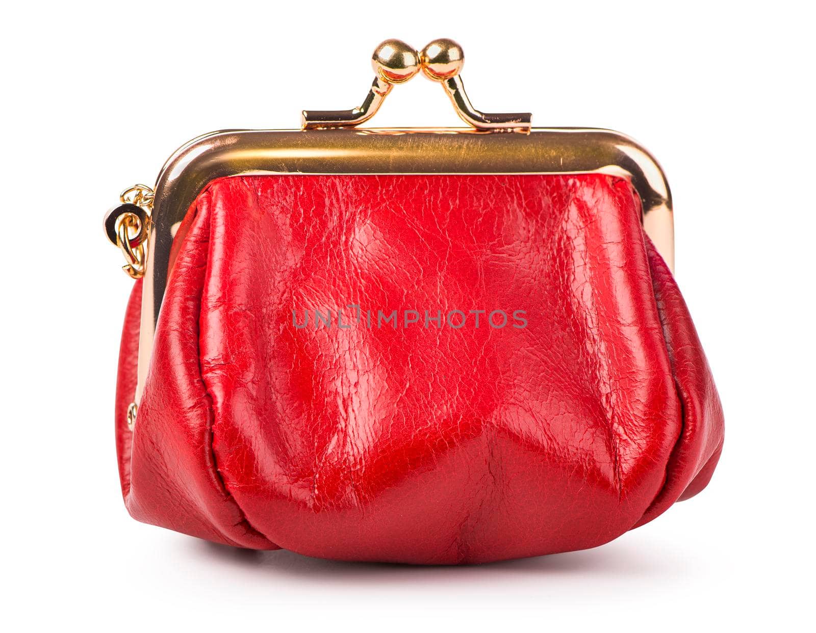 Red leather purse isolated on white background