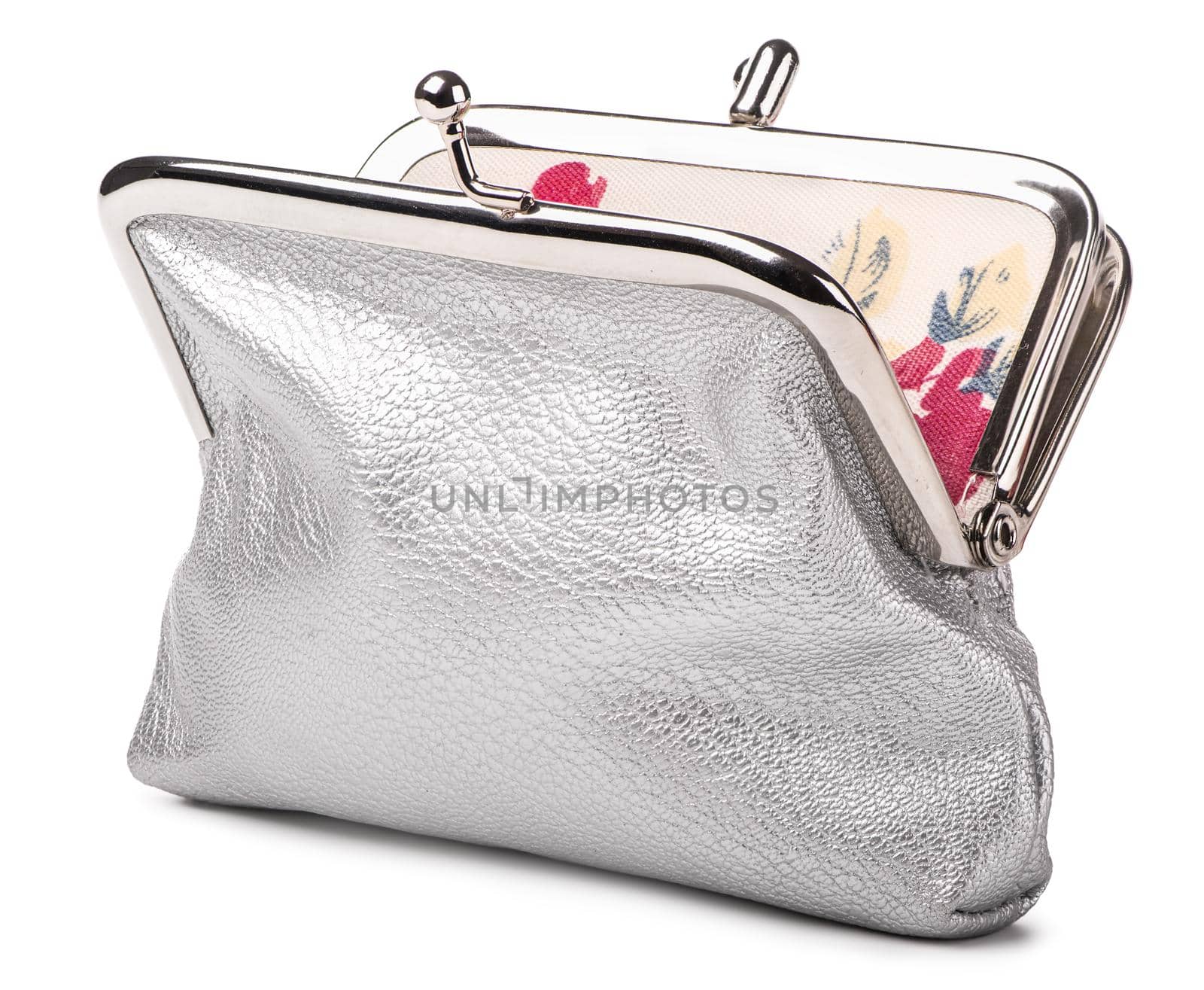 Silver leather purse isolated on white background