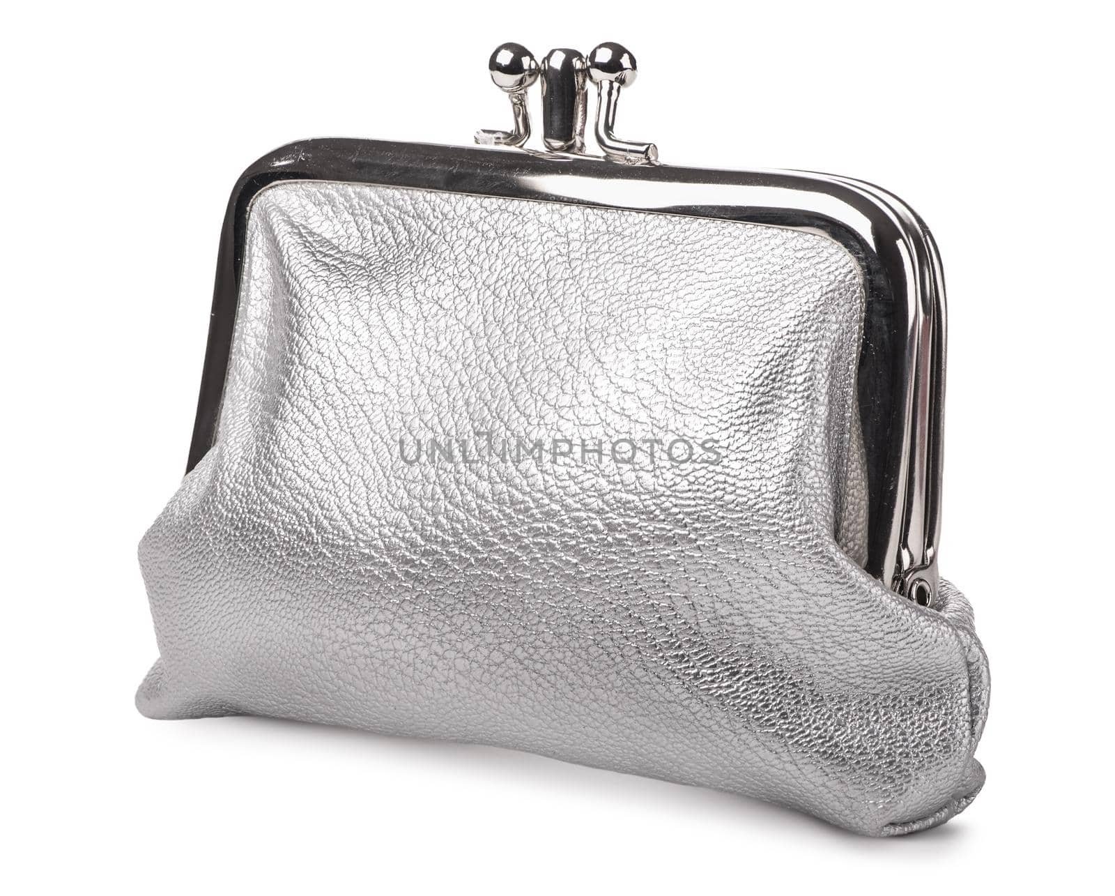 Silver leather purse isolated on white background