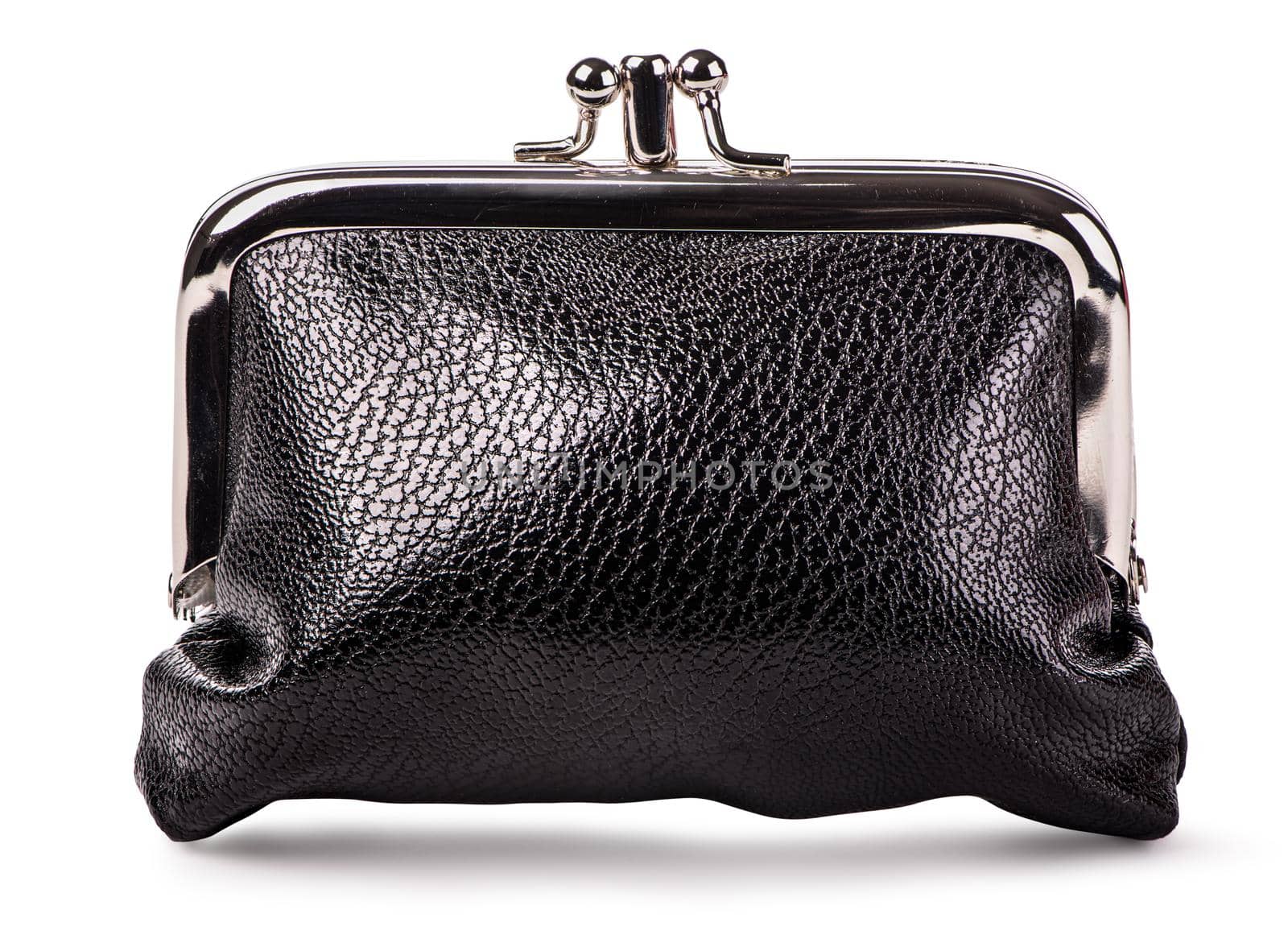 Black leather purse isolated on white background