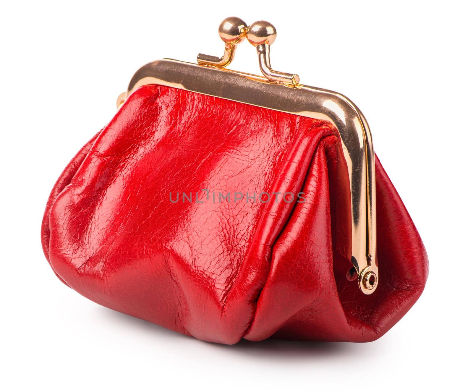 Red leather purse isolated on white background