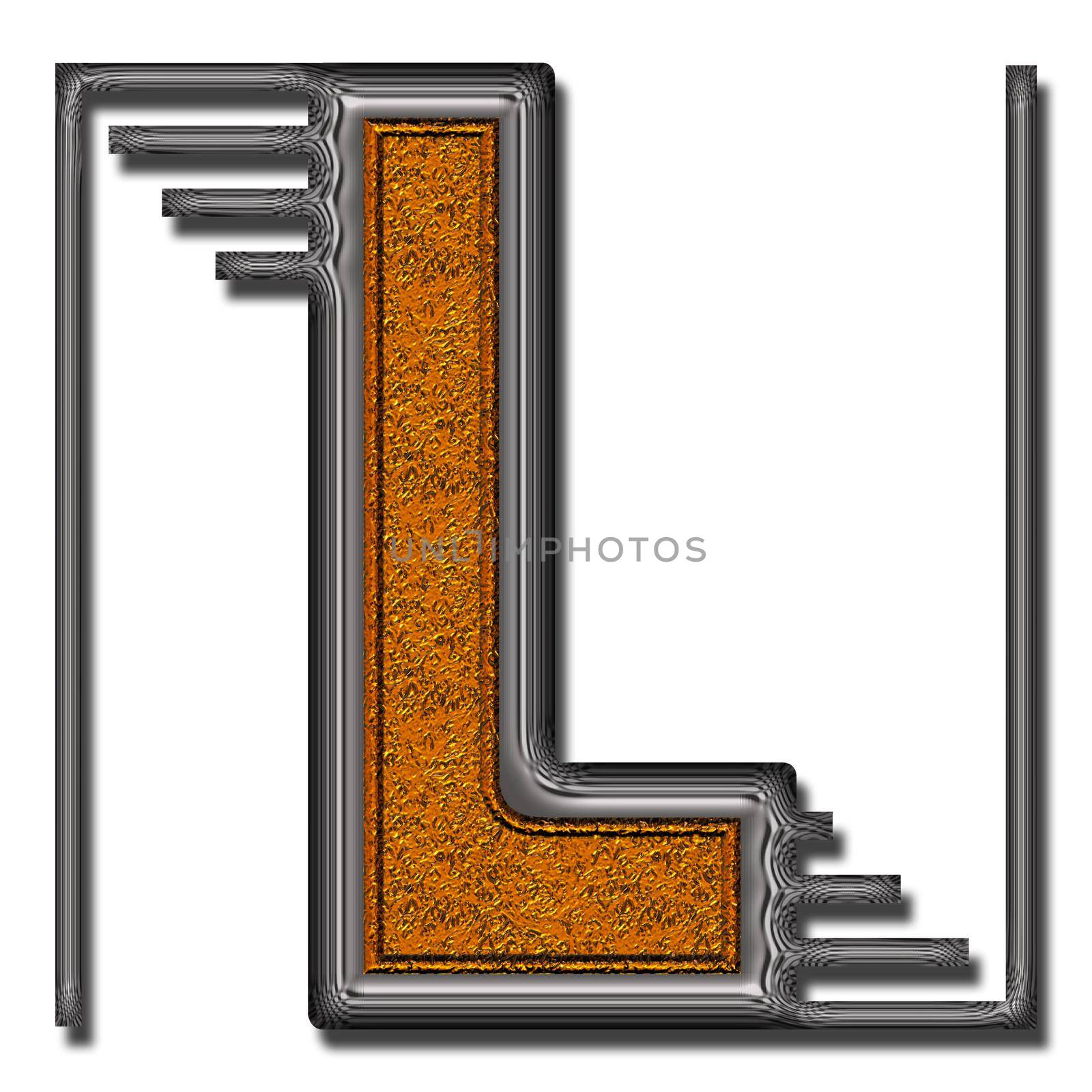 3D render of double metal pattern and texture alphabet capital letter