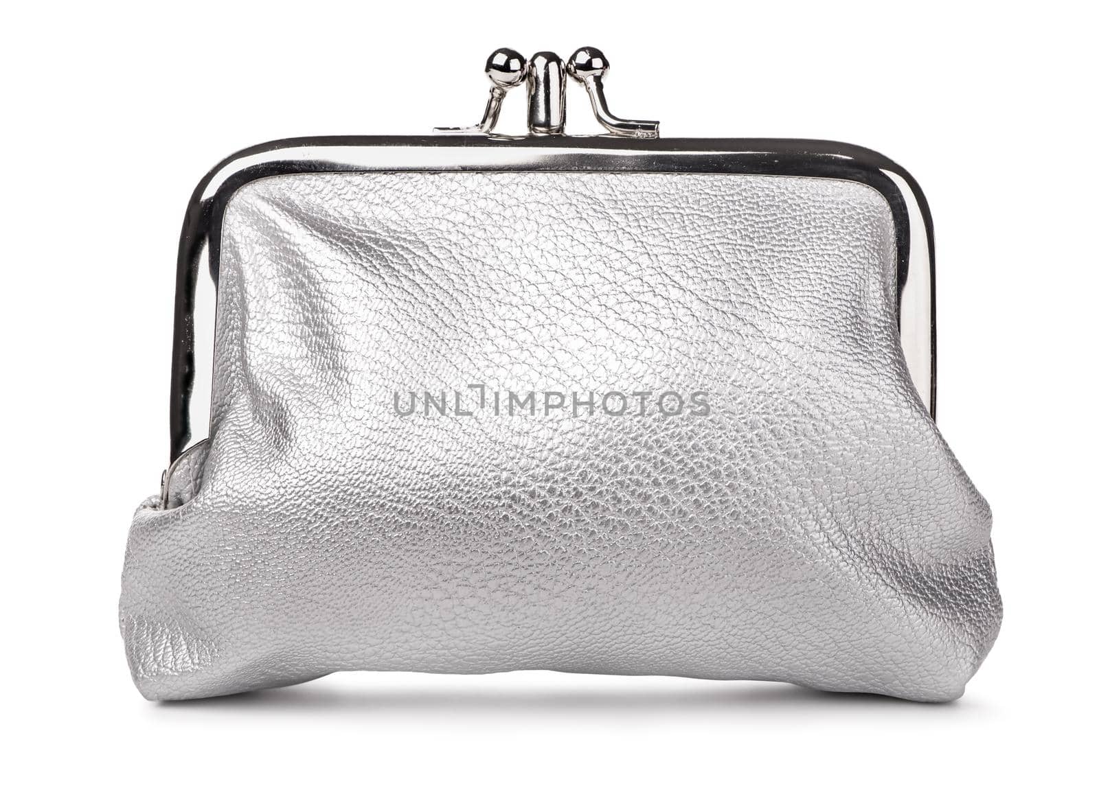 Silver leather purse isolated on white background