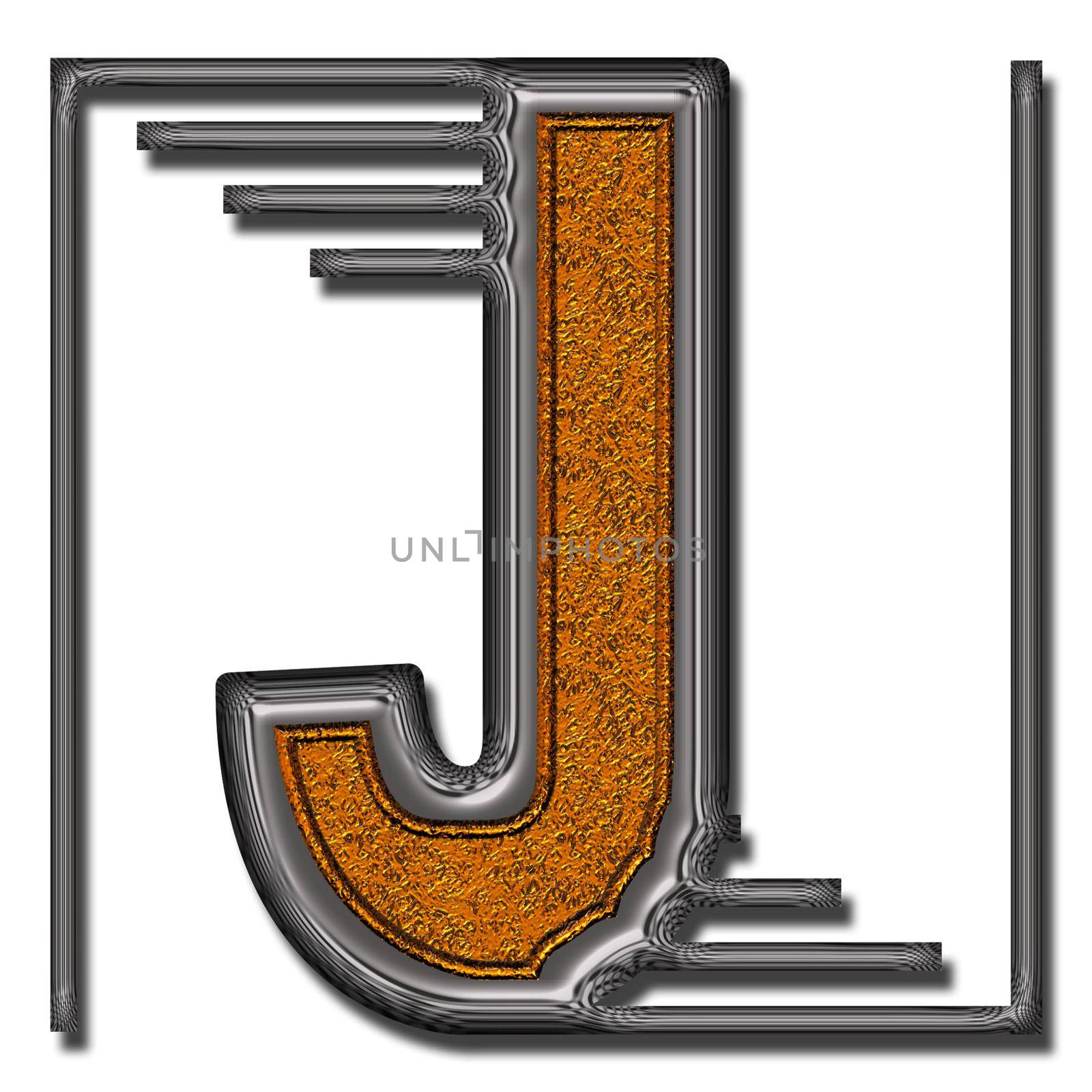 3D render of double metal pattern and texture alphabet capital letter