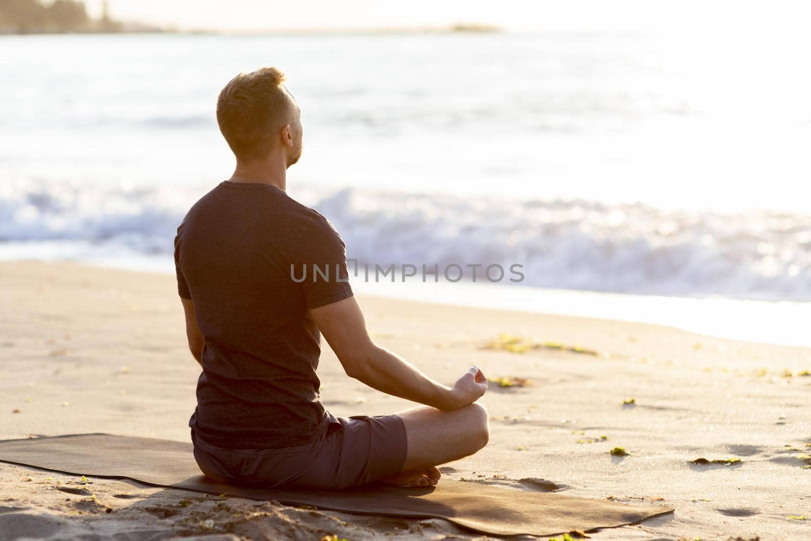 back view man relaxing beach outside. Resolution and high quality beautiful photo