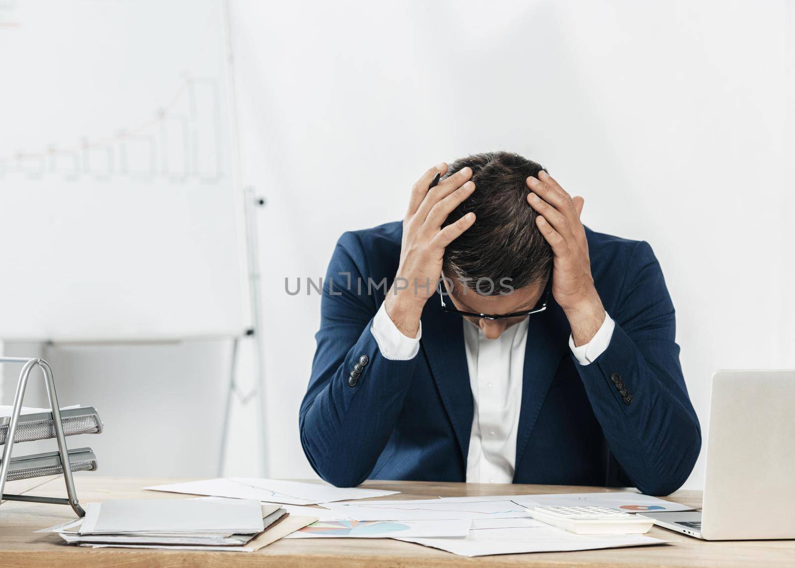 medium shot stressed man looking papers. Resolution and high quality beautiful photo
