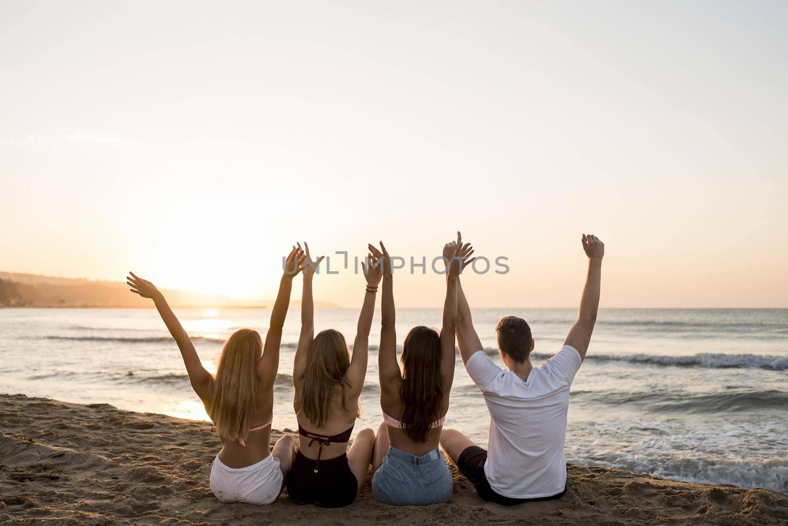 back view friends holding hands up. Resolution and high quality beautiful photo