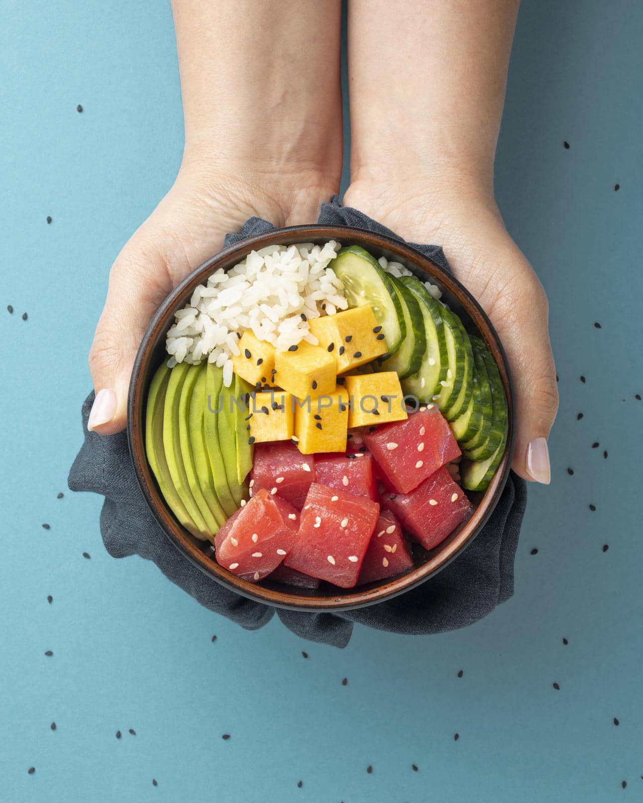 composition delicious poke bowl. High quality beautiful photo concept by Zahard