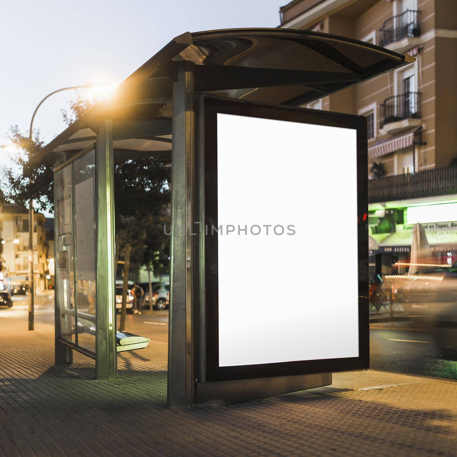 blank billboard bus stop shelter night 2. Resolution and high quality beautiful photo
