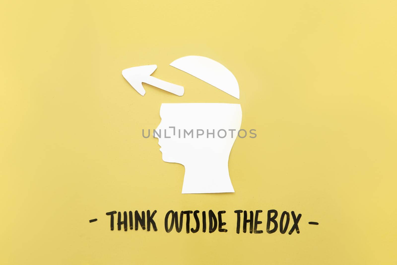 open human brain with arrow symbol near think outside box message. Resolution and high quality beautiful photo