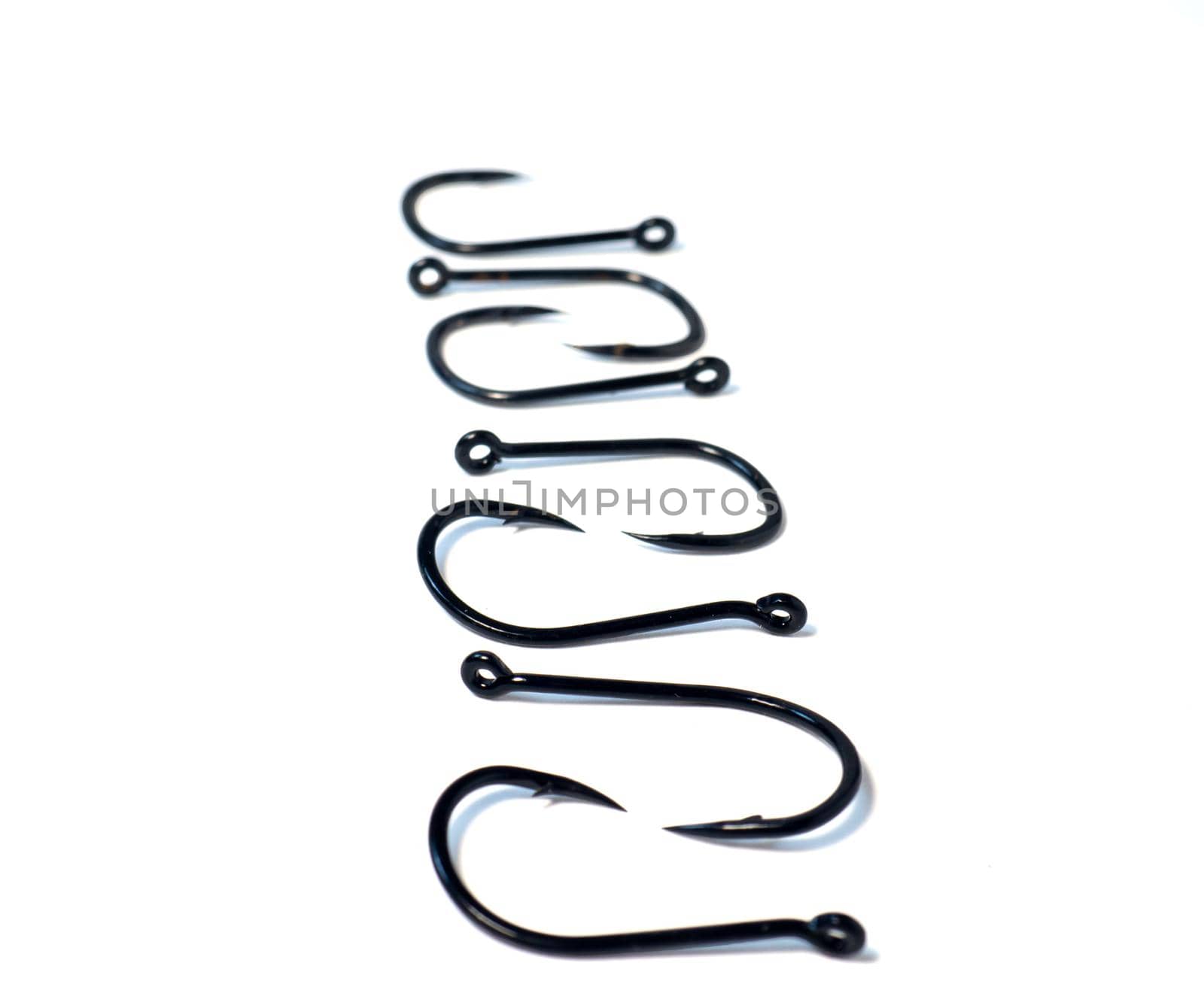 fish hooks for catching carp on a white background by Puludi