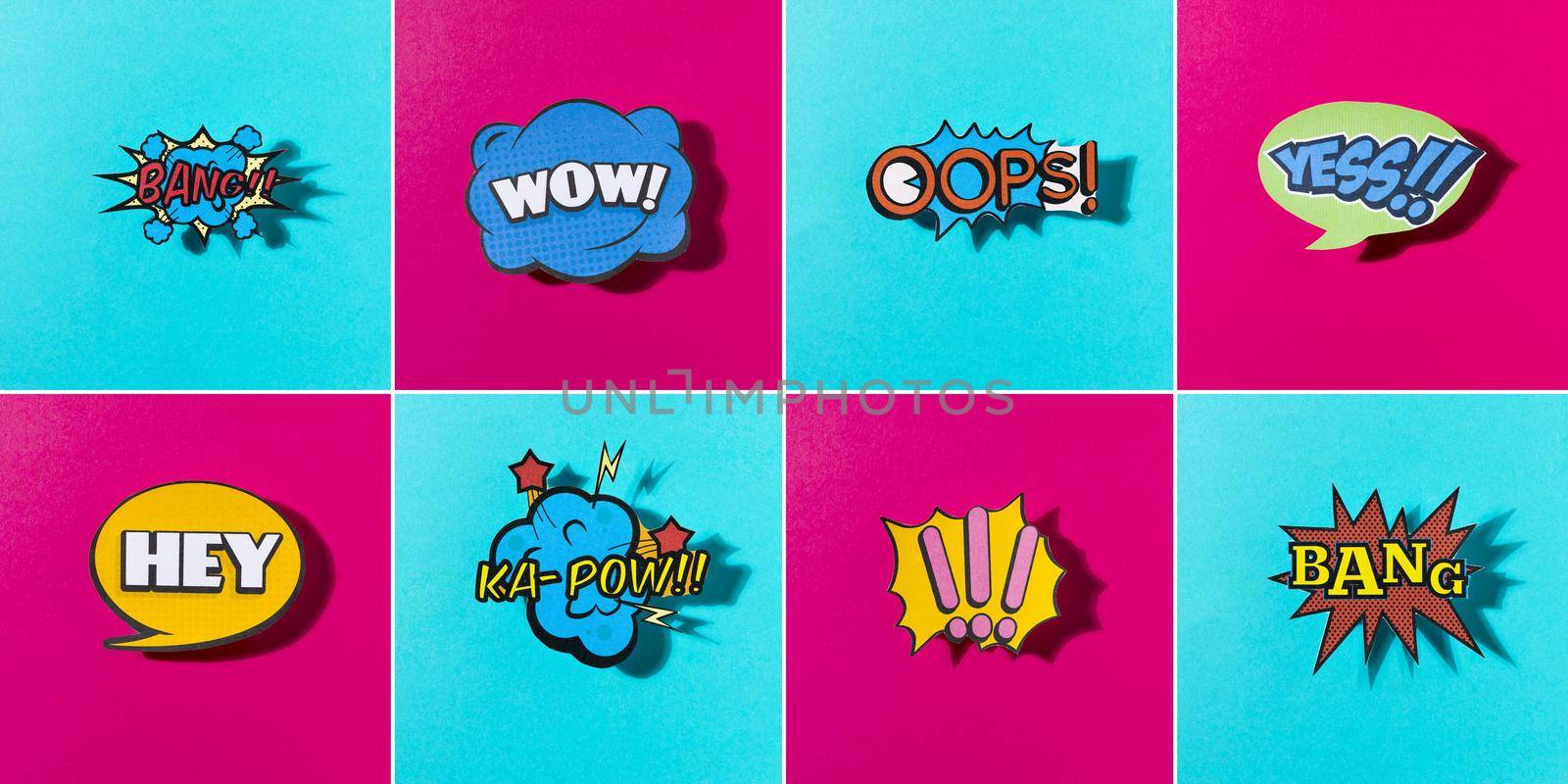 comic colored sound icons set web blue pink background 2. High quality beautiful photo concept by Zahard