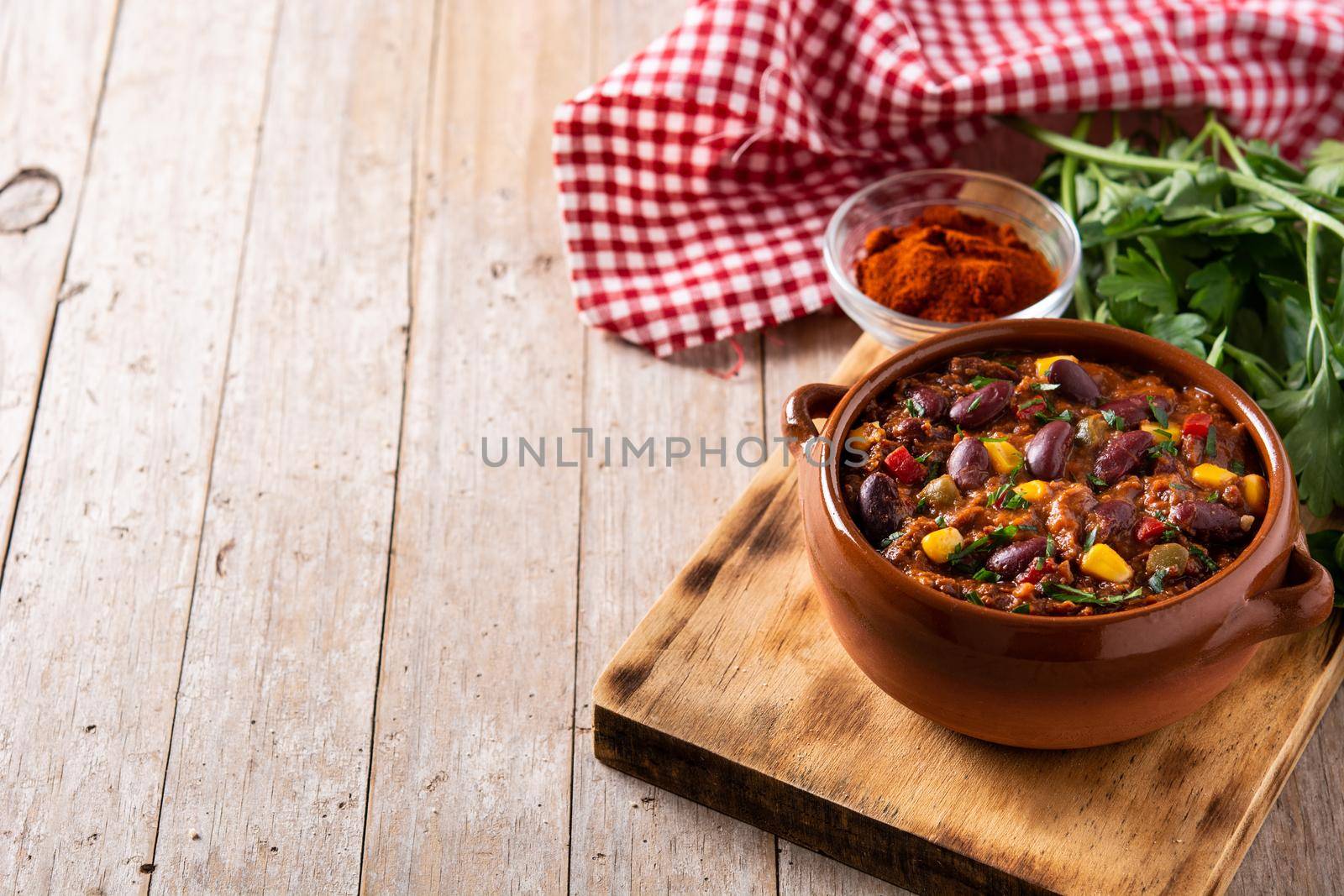 Traditional mexican tex mex chili con carne in a bowl