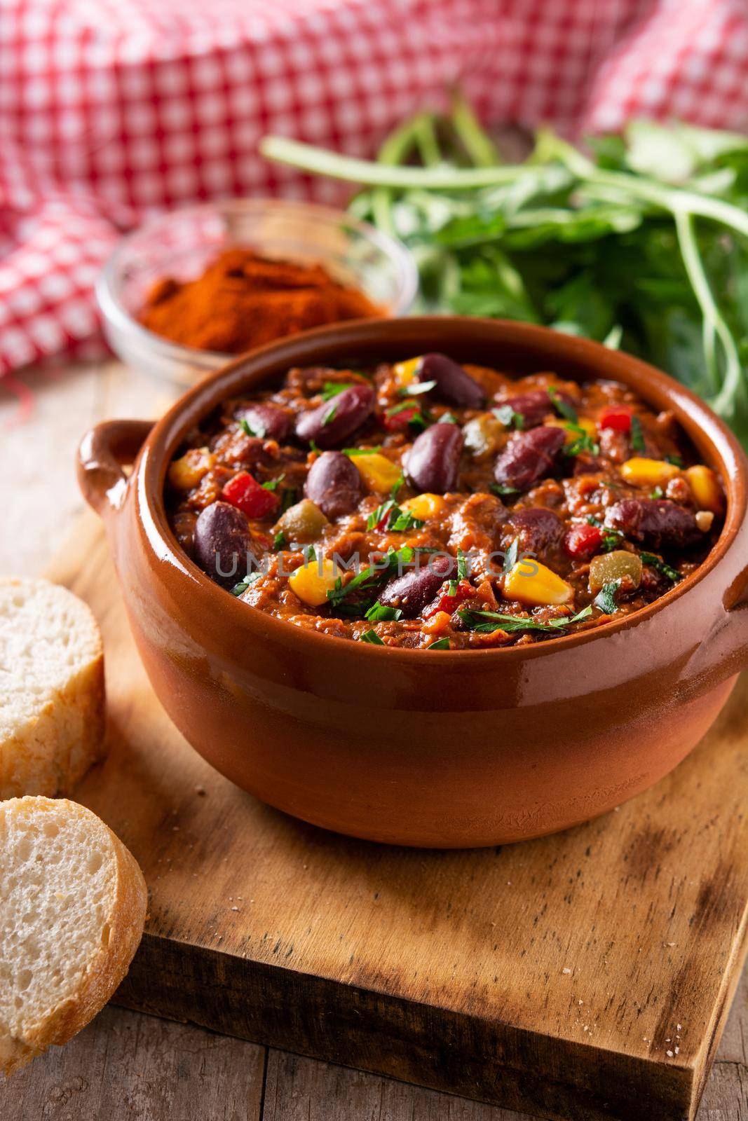 Traditional mexican tex mex chili con carne in a bowl