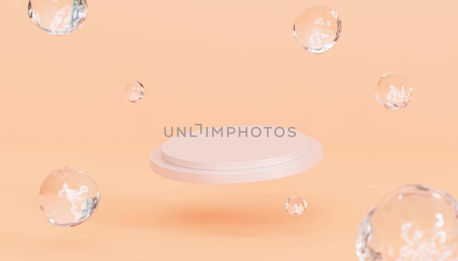 Beige podium or pedestal for products or advertising on pastel peach colored background, 3d render