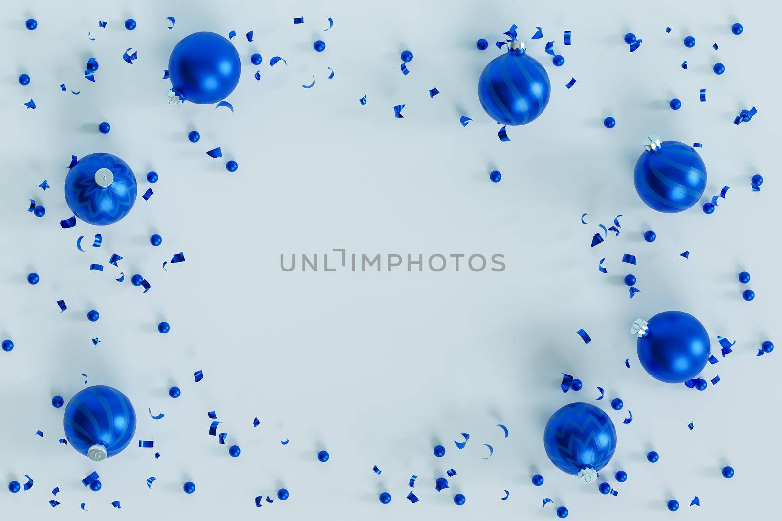 Christmas or New Year holidays background, blue baubles, 3d render