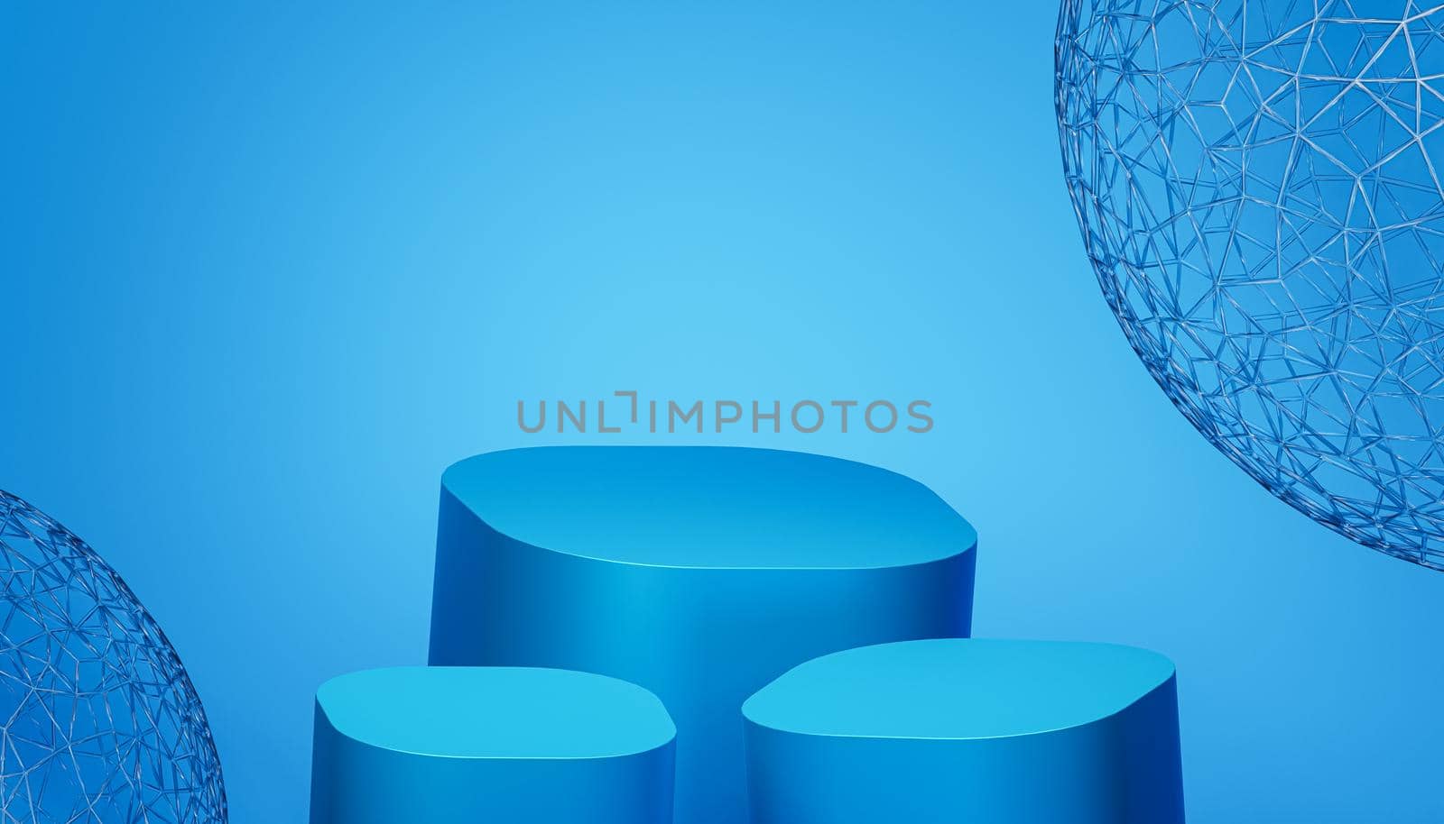 Podiums or pedestals for products or advertising on blue background, 3d render by Frostroomhead