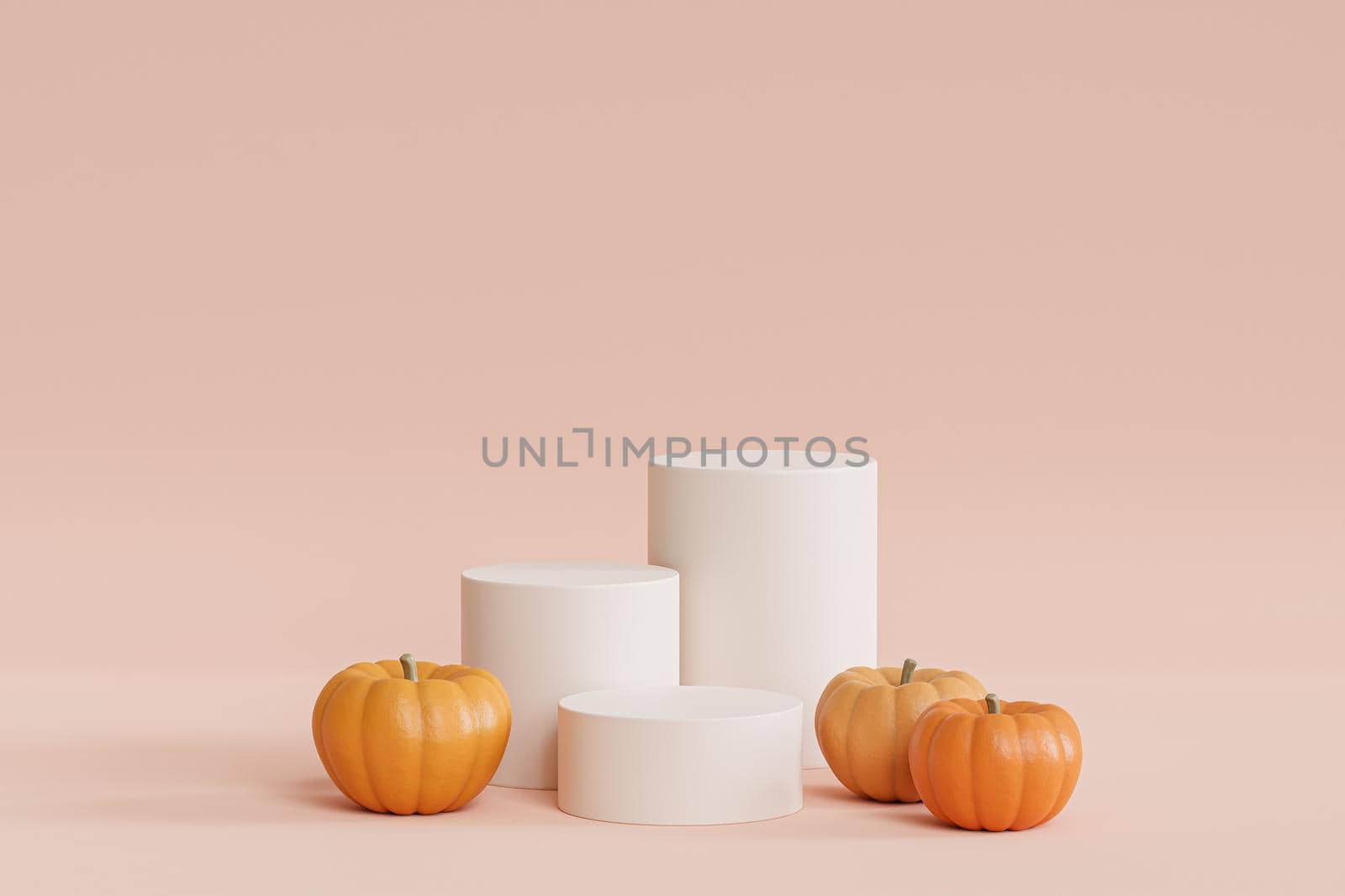 Podium or pedestal with pumpkins for products display or advertising for autumn holidays, 3d render