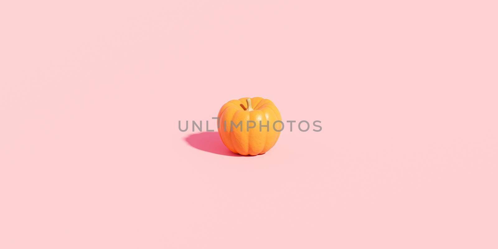 Pumpkin on pink background for advertising on autumn holidays or sales, 3d banner render by Frostroomhead