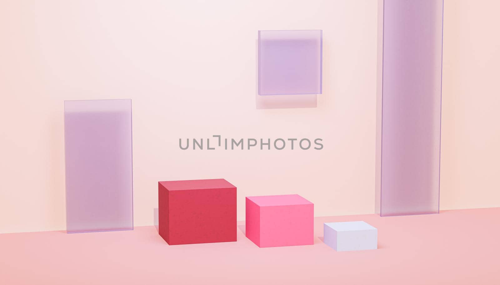 Cube podiums or pedestals for products or advertising on pastel beige background, 3d render by Frostroomhead