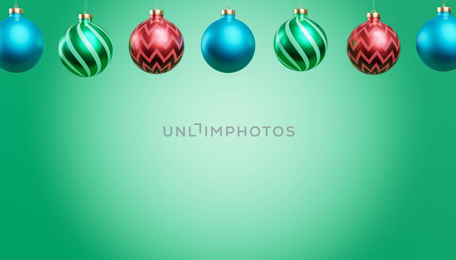 Christmas or New Year holidays banner background with colorful baubles, 3d render by Frostroomhead